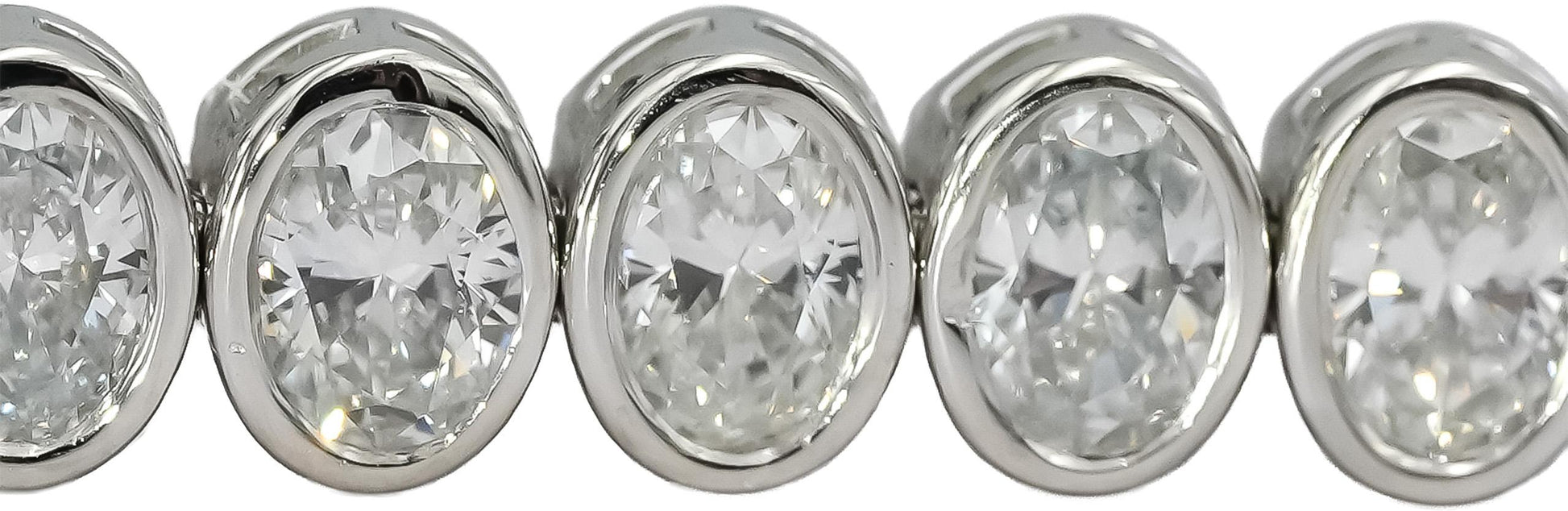 14k White Gold VS Oval Cut Bezel Set Diamond Tennis Bracelet 6.17CT