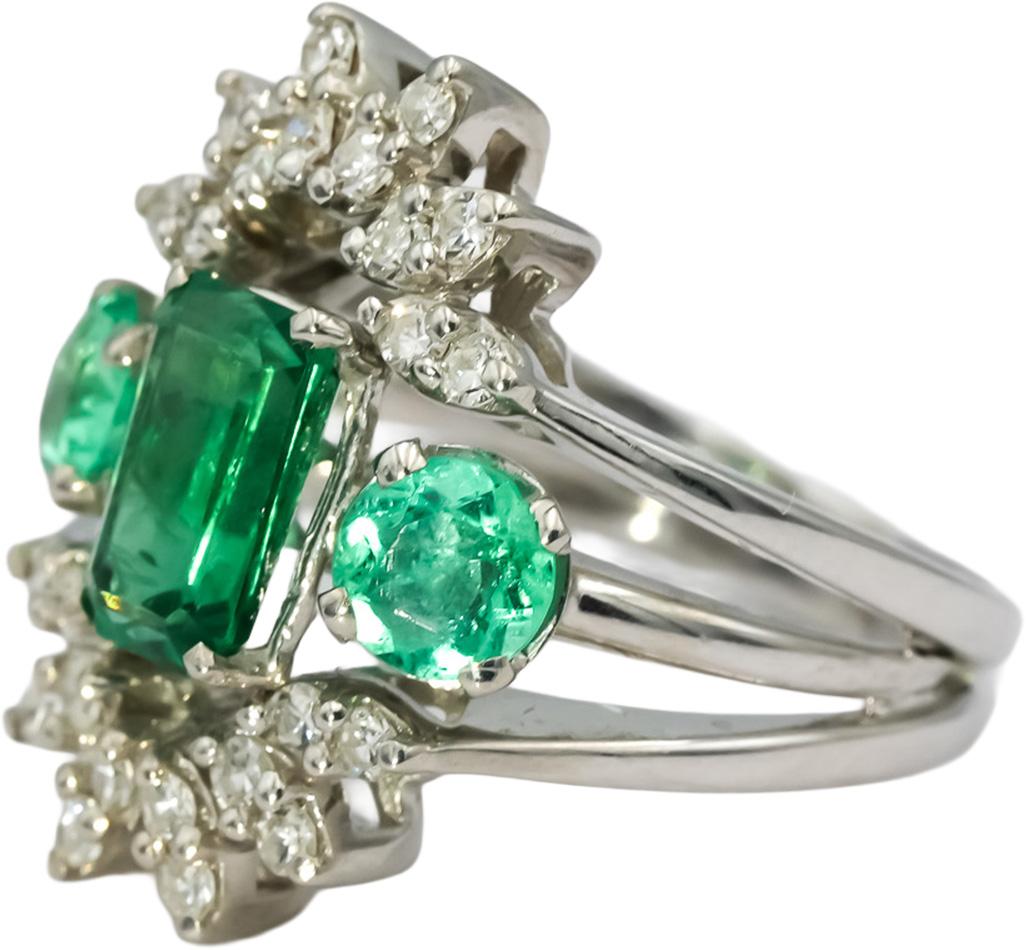 14k White Gold VS Diamond and Emerald Cocktail Ring 3.0CT Size 6.25
