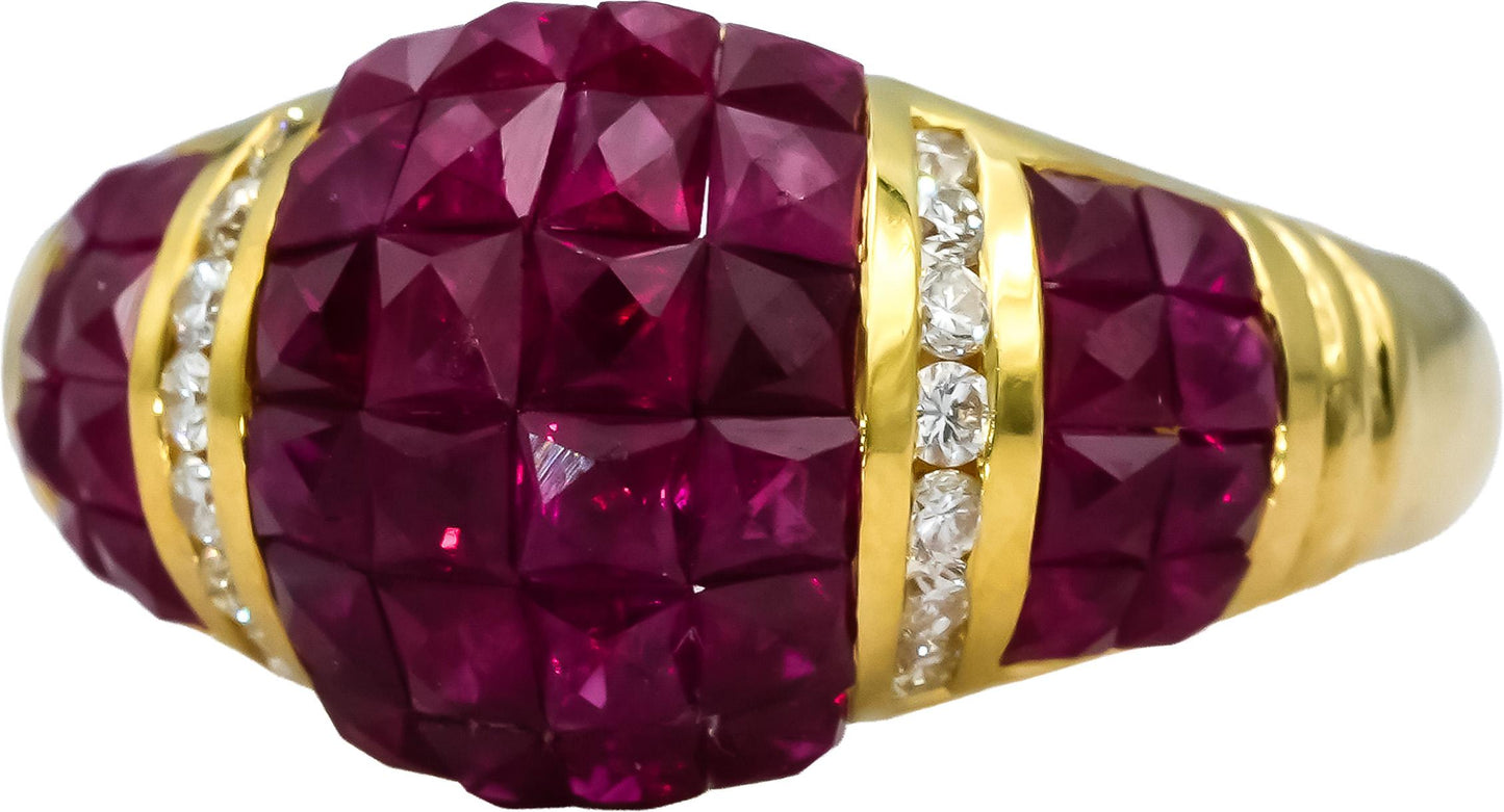 18k Yellow Gold VS Diamond and Ruby Cluster Cocktail Ring 4.60CTW Size 6.75
