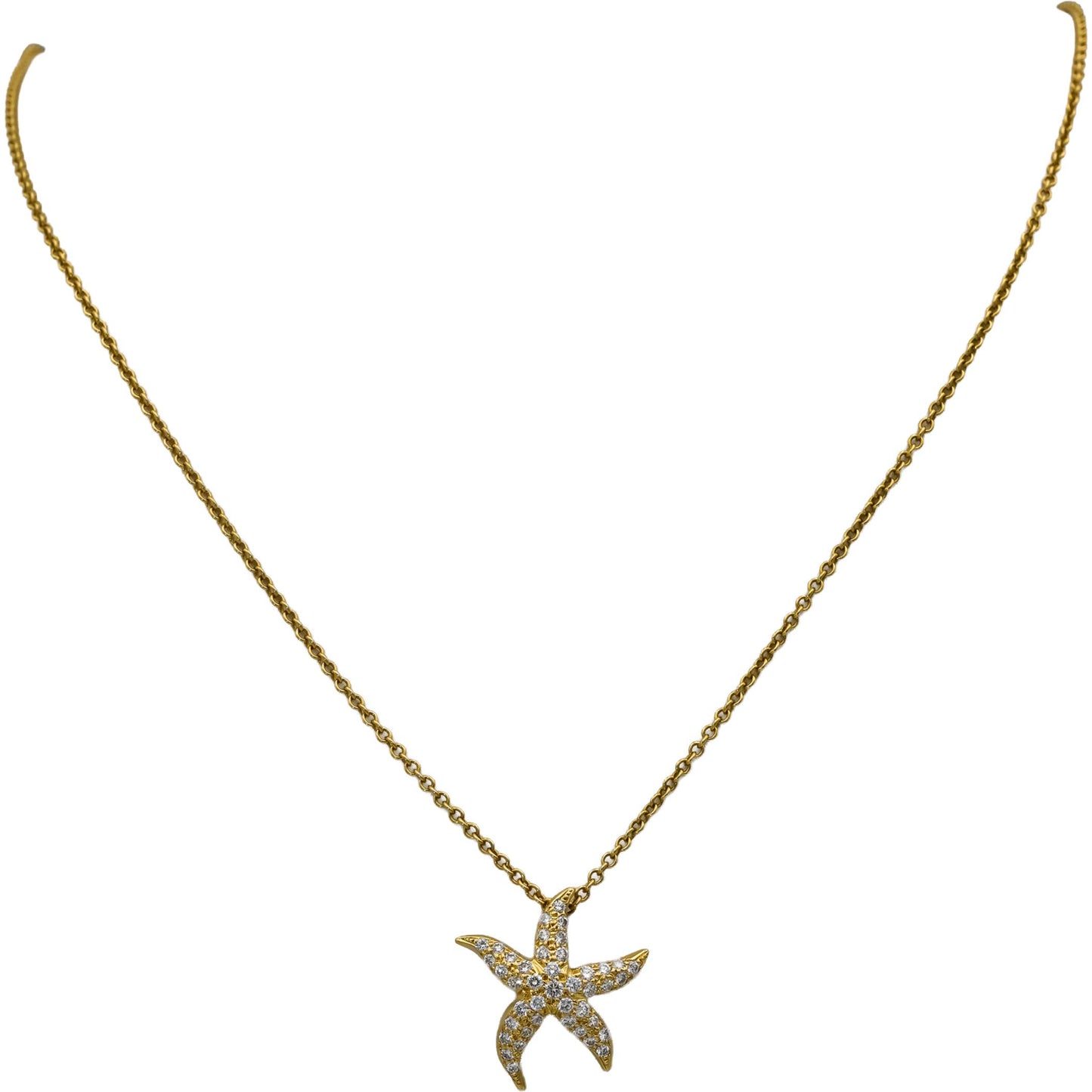TIFFANY & CO. 18k Yellow Gold VS Round Diamond Starfish Pendant Necklace 0.71CT