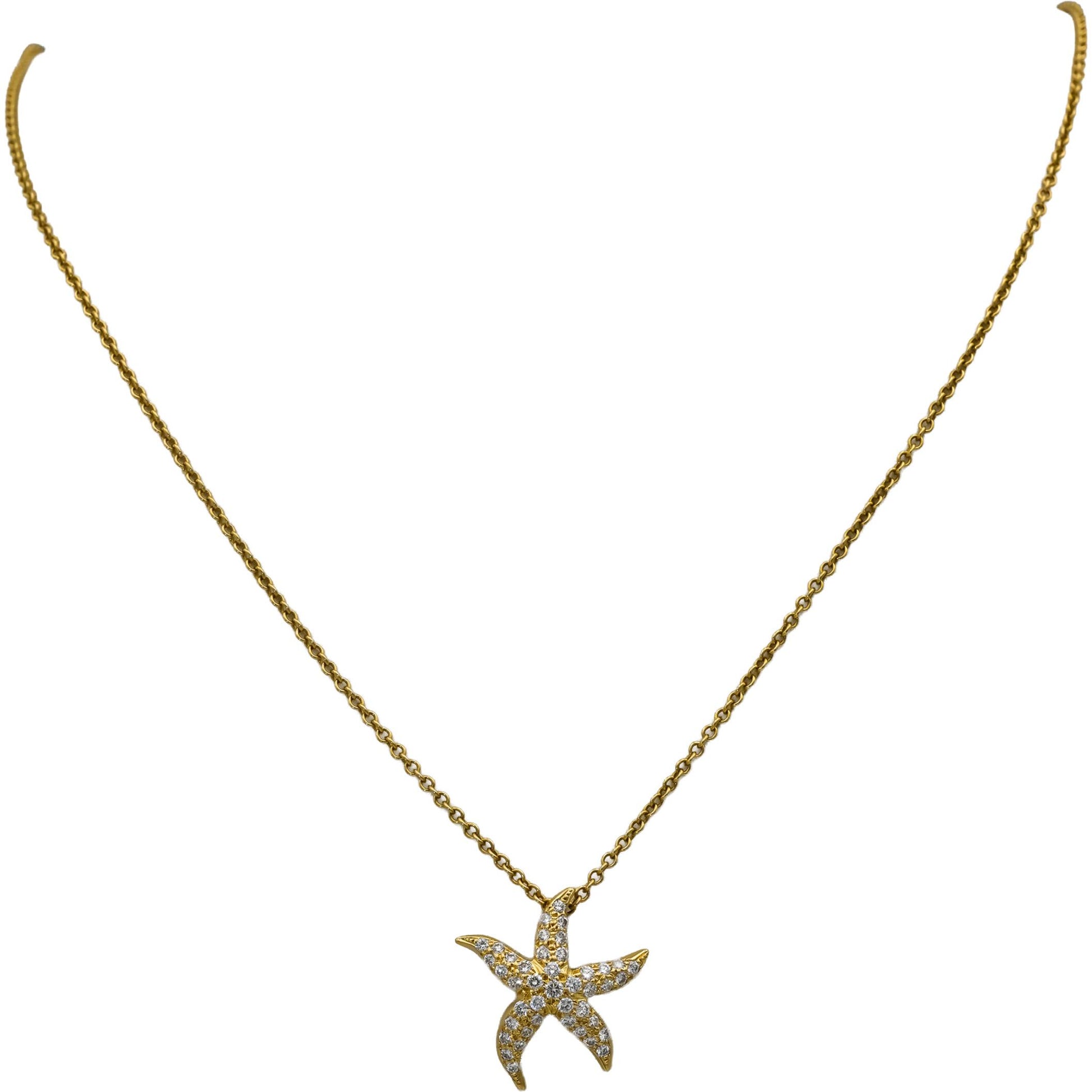 TIFFANY & CO. 18k Yellow Gold VS Round Diamond Starfish Pendant Necklace 0.71CT