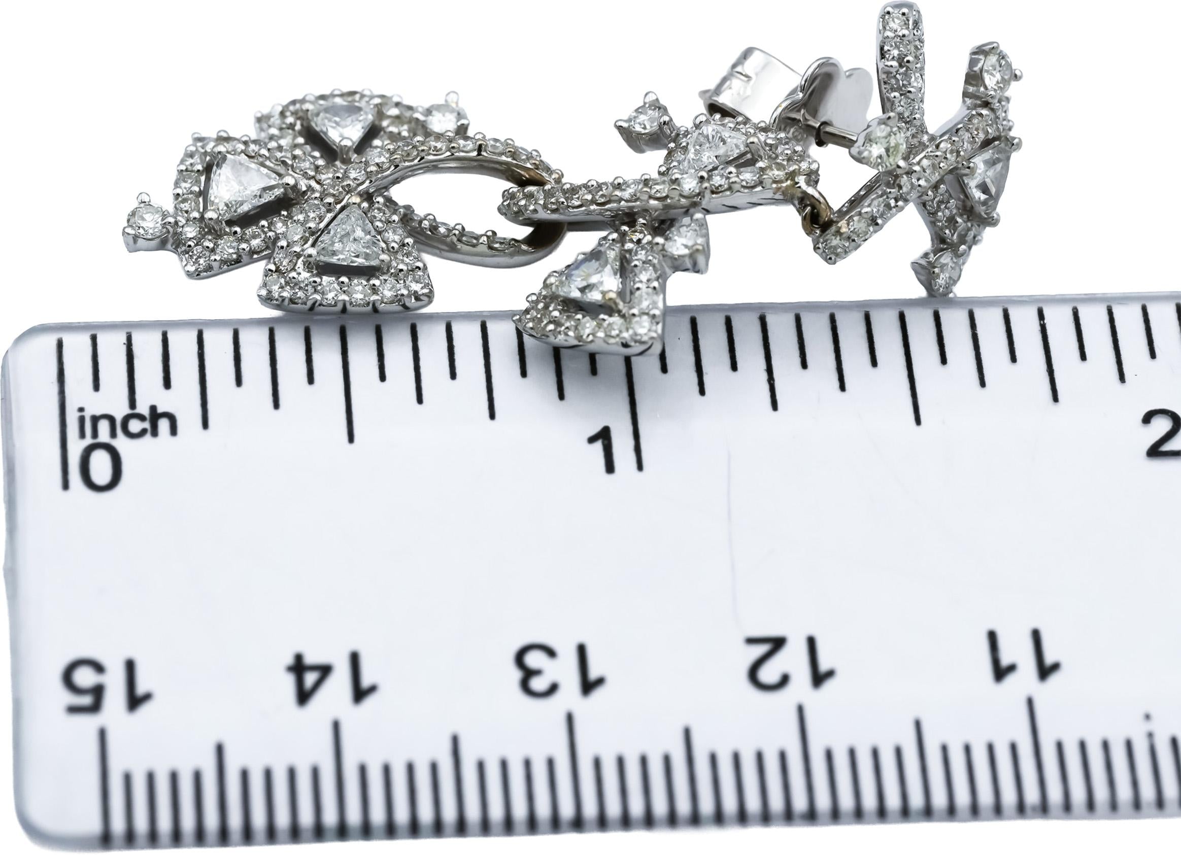 18k White Gold VS Round & Trillion Cut Diamond Drop Dangle Earrings 4.0CT