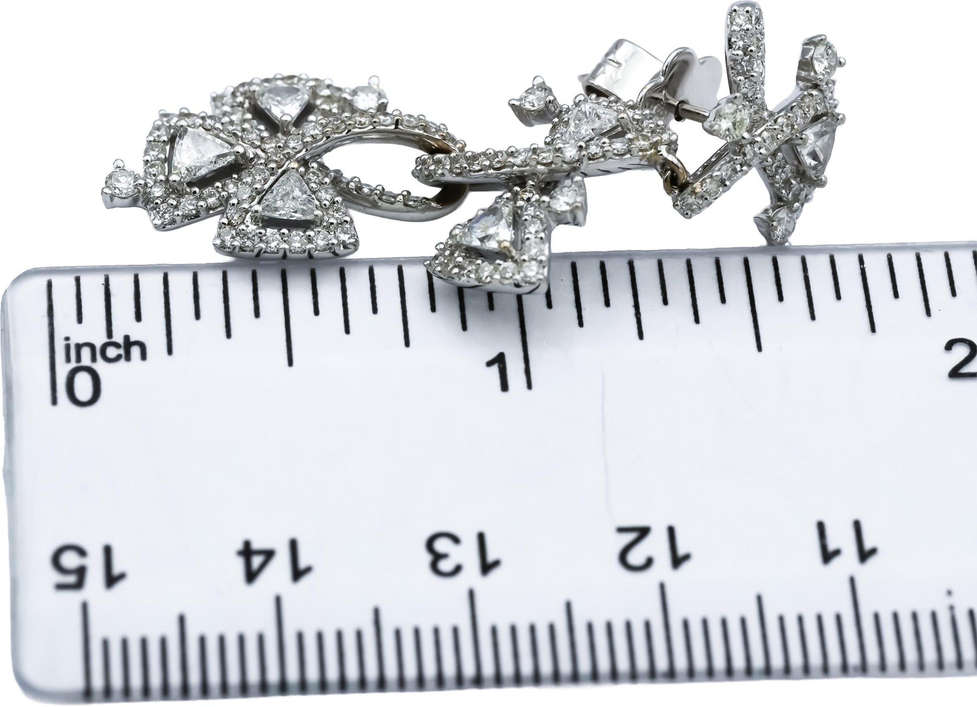 18k White Gold VS Round & Trillion Cut Diamond Drop Dangle Earrings 4.0CT