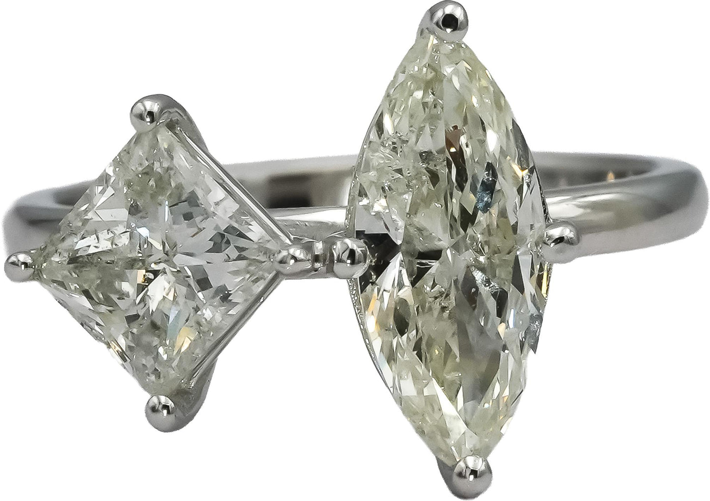 14k White Gold Marquise & Princess Cut Diamond Engagement Ring 2.11CT Size 6.25