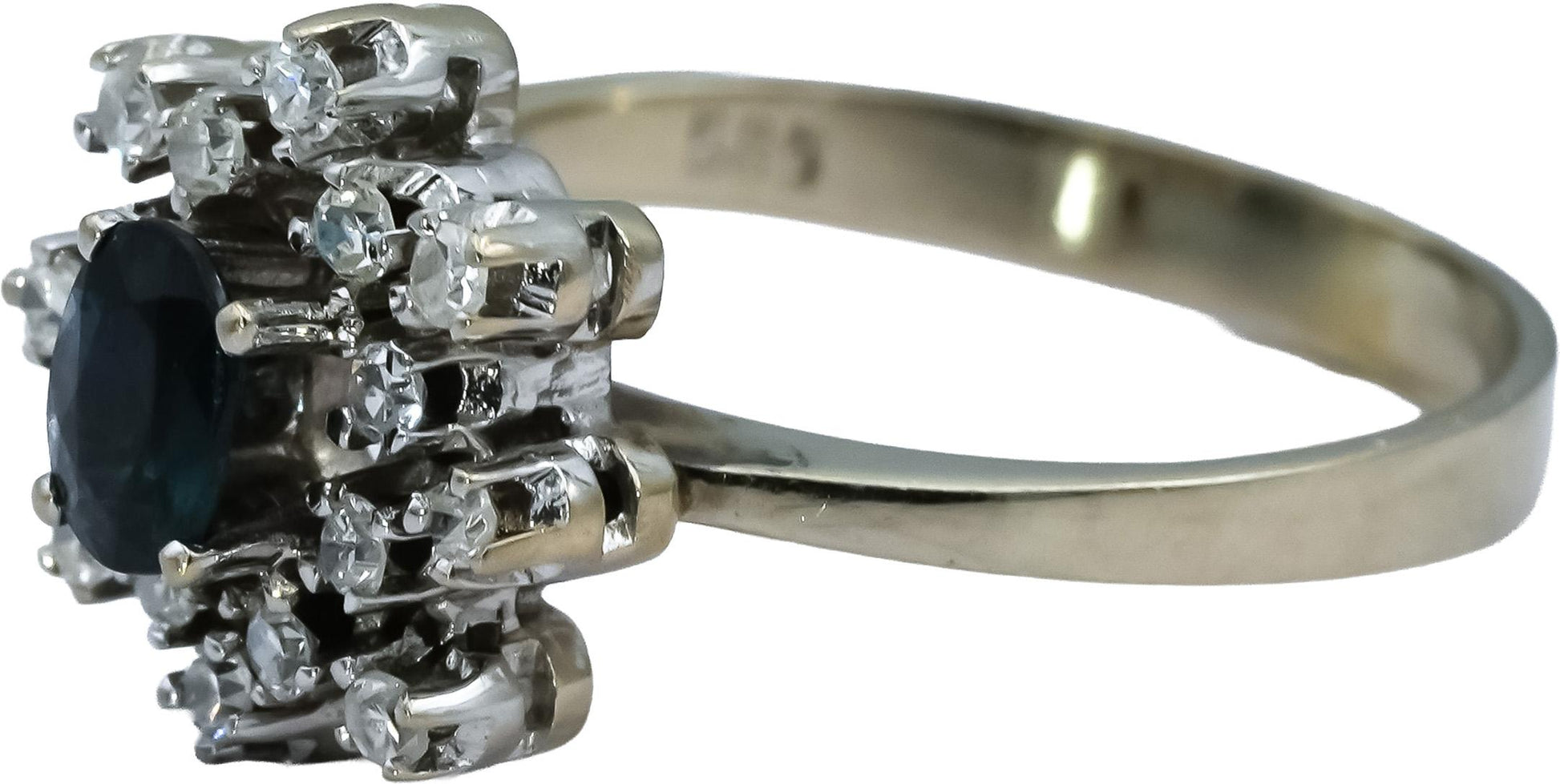 14k White Gold Blue Sapphire & Diamond Cluster Cocktail Ring 0.50CT Size 6.75
