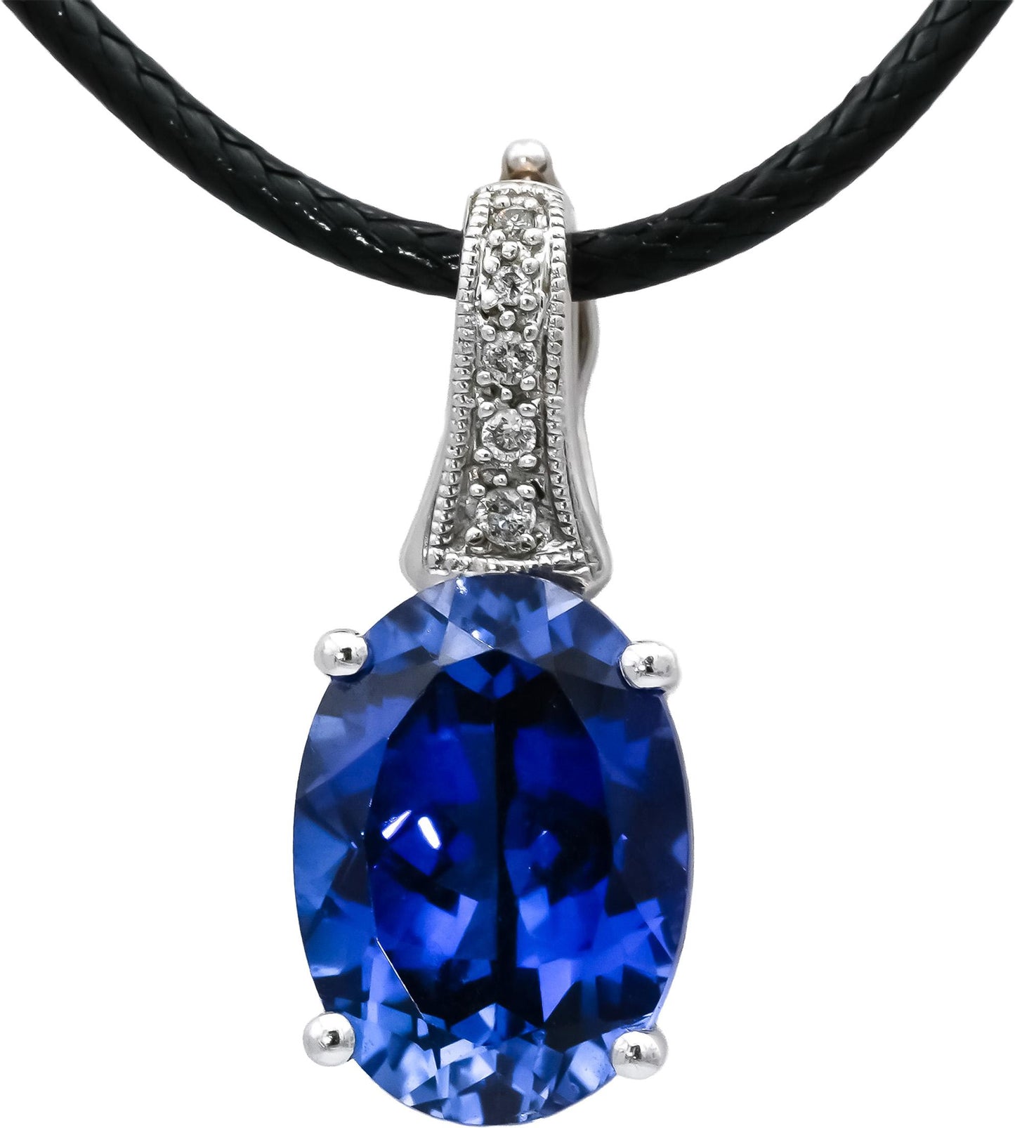 14k White Gold Diamond and Lab Grown Sapphire Pendant Necklace 8.05CTW