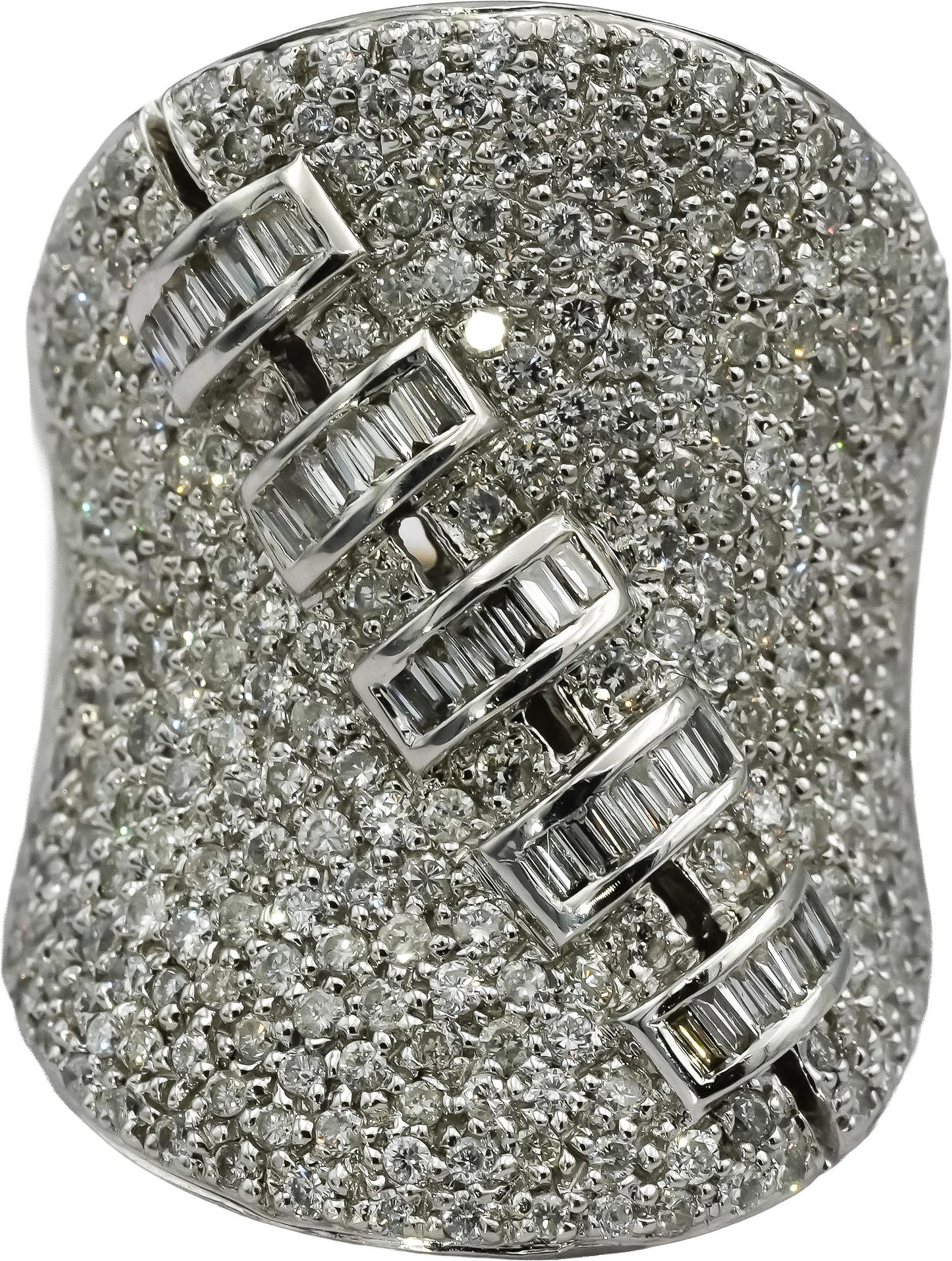 14k White Gold Round & Baguette Cut Cluster Cocktail Statement Ring 3.0CT Size 7