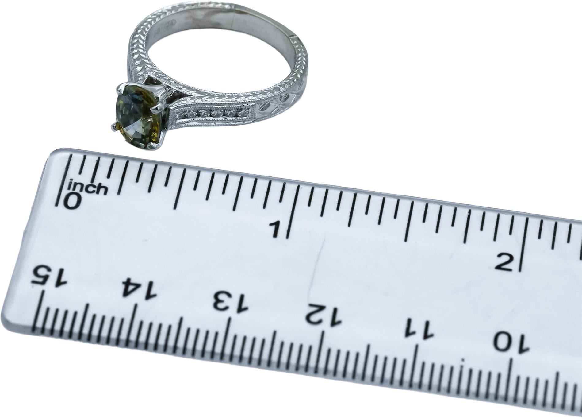 18k White Gold Diamond and Bi-Color Sapphire Ring 1.84CT Size 6.5