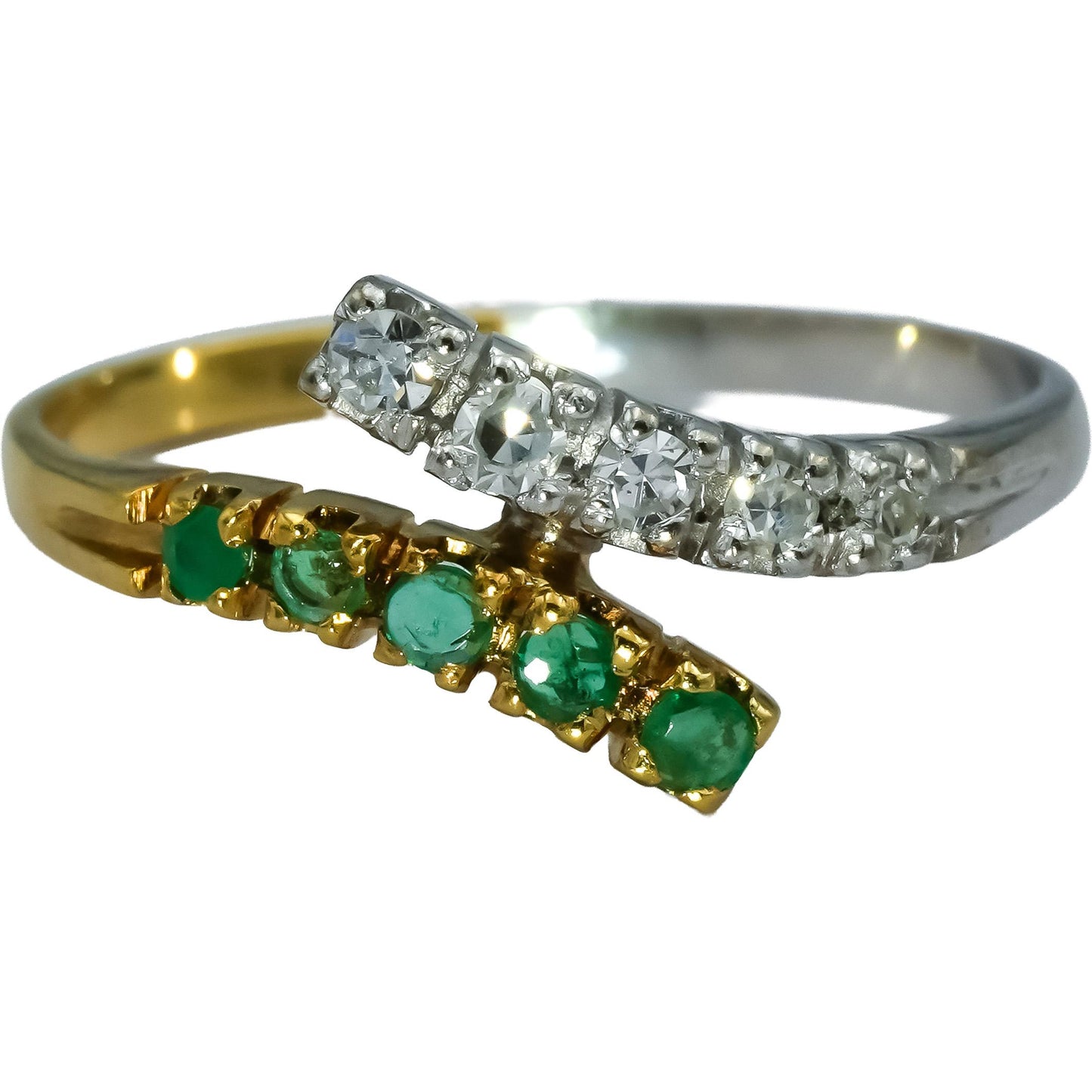 18k White and Yellow Gold VS Diamond & Emerald Bypass Ring 0.30CT Size 8