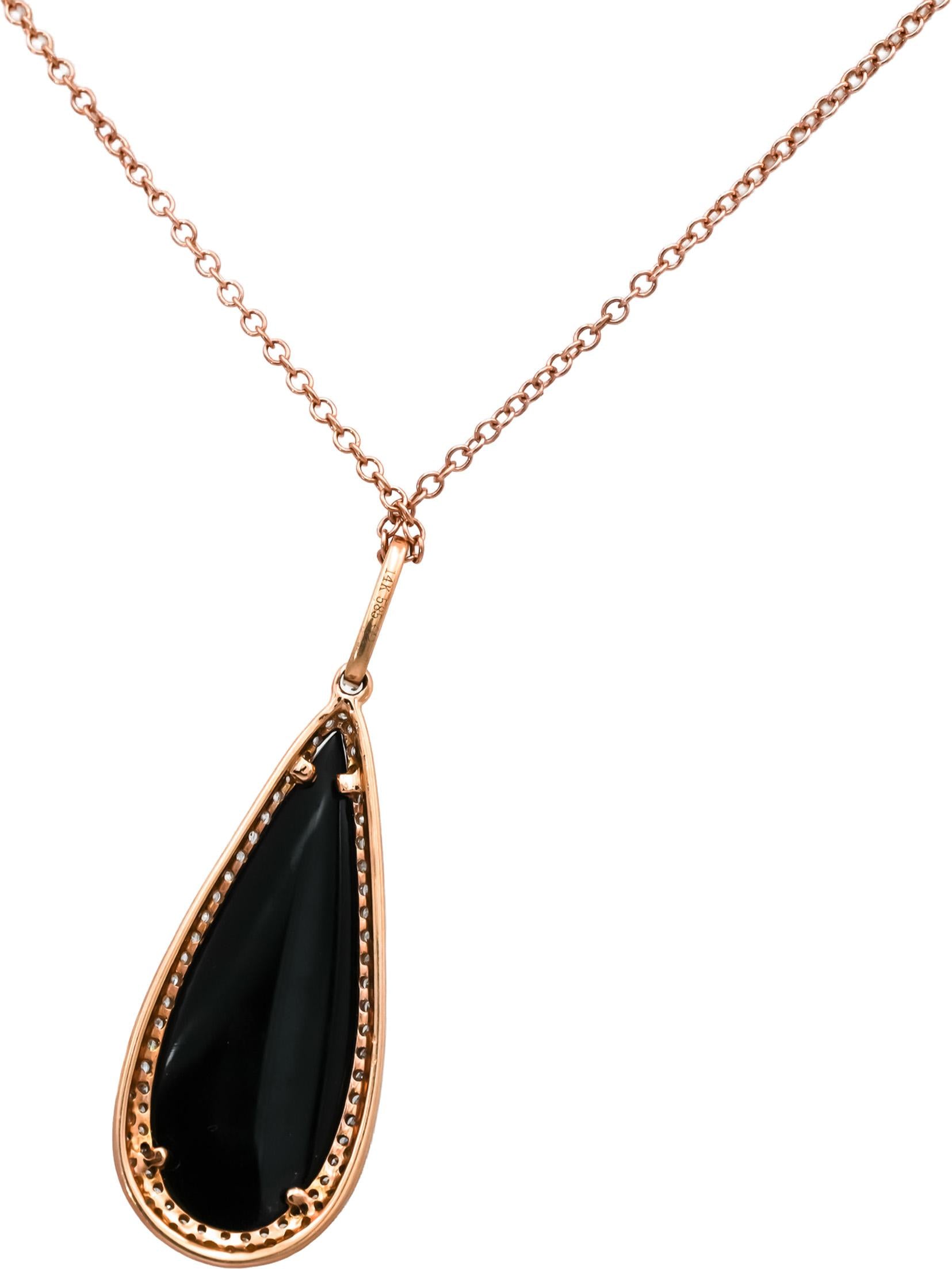 14k Rose Gold Diamond and Black Onyx Pendant Necklace 0.25CT