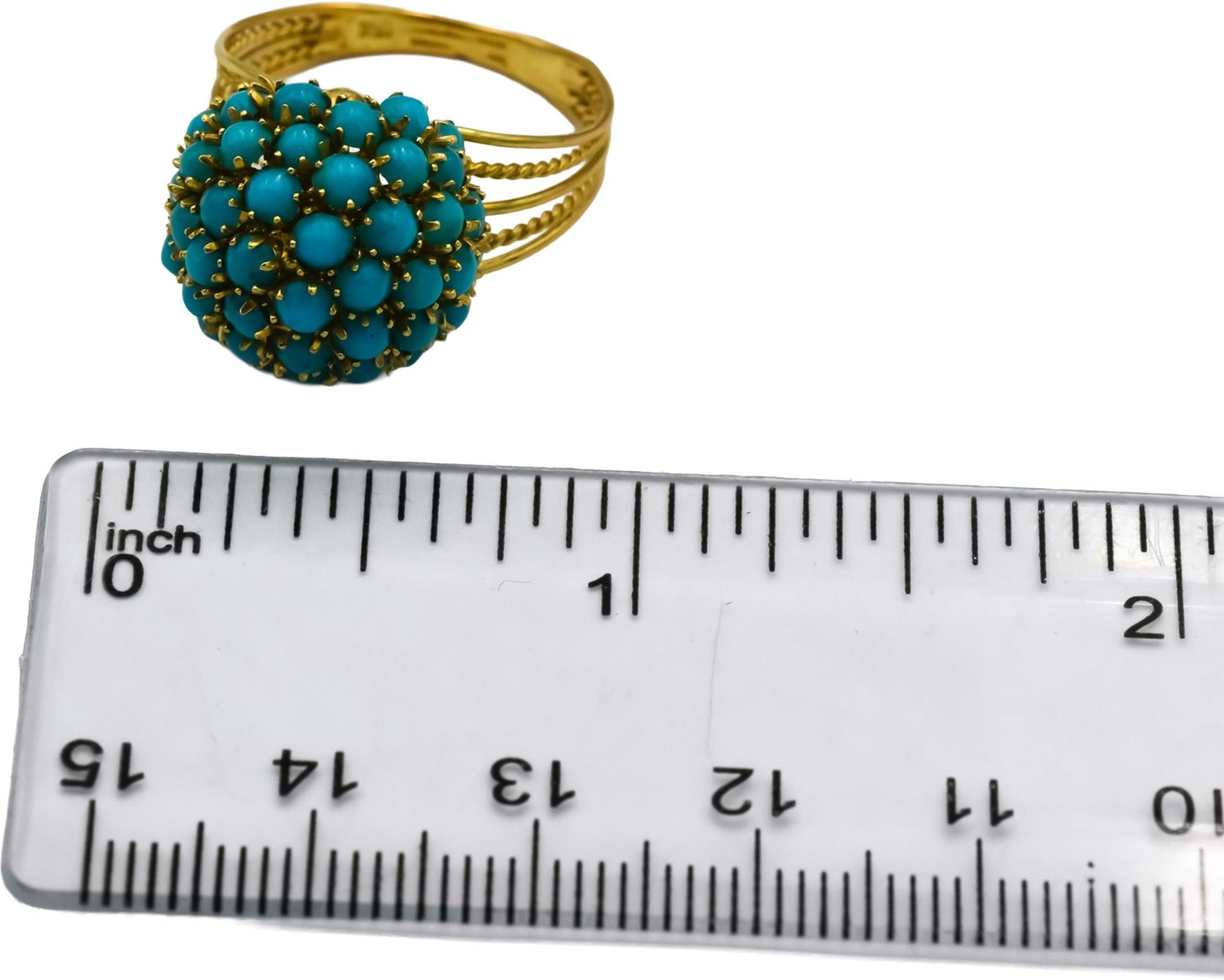 18k Yellow Gold Cabochon Turquoise Cluster Dome Ring Size 8.25
