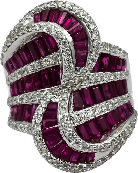 18k White Gold Ruby and Diamond Cocktail Statement Ring 5.0CT Size 7.5