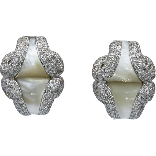 18k White Gold VS Diamond and Mother of Pearl Earrings 2.0CT