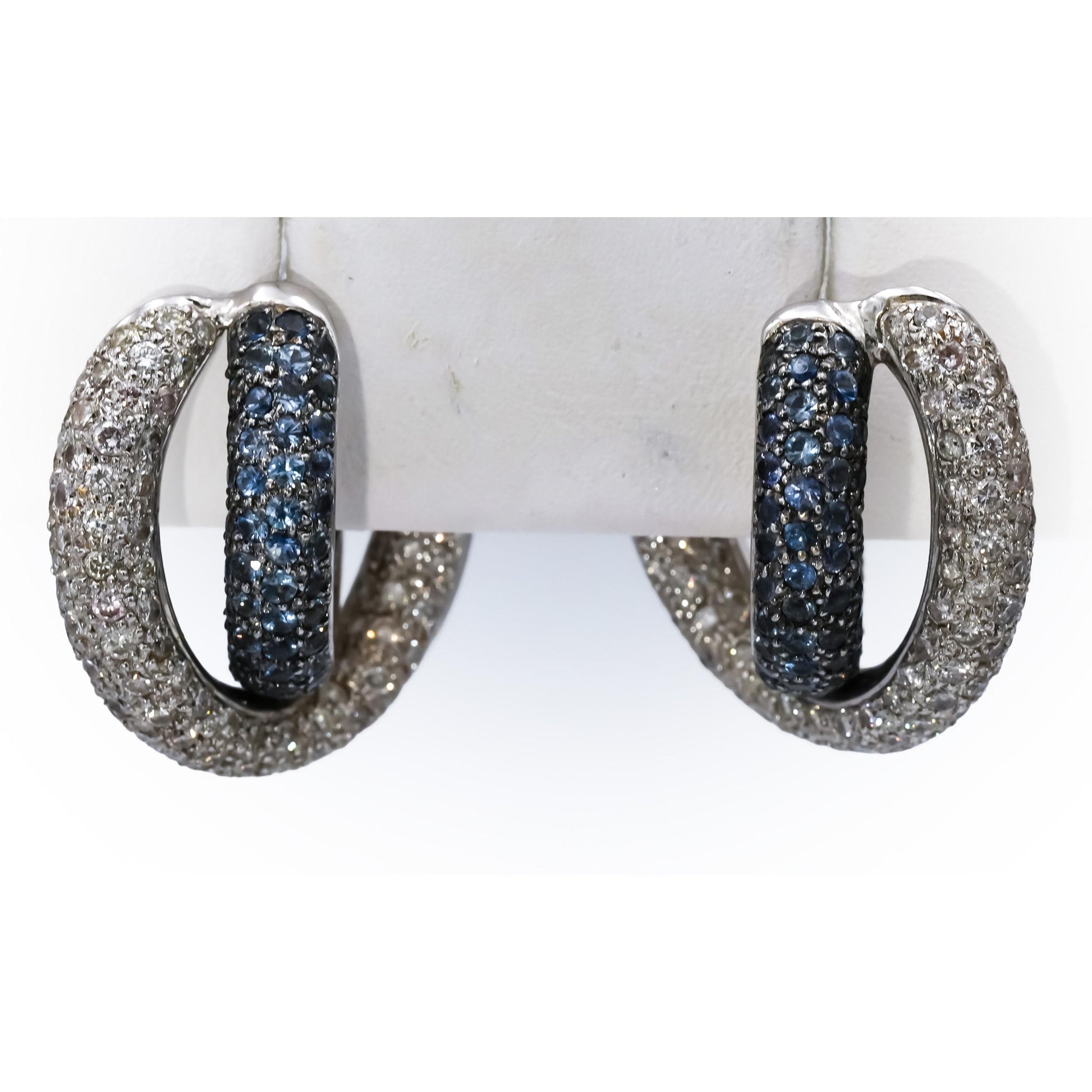 18k White Gold Round Diamond and Blue Topaz Dangle Earrings 6.0CT