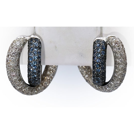 18k White Gold Round Diamond and Blue Topaz Dangle Earrings 6.0CT