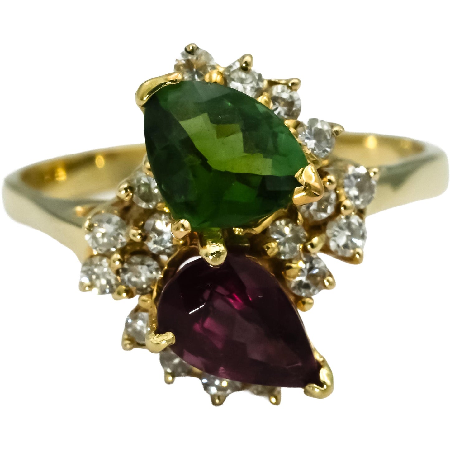 14k Yellow Gold Diamond Pink and Green Tourmaline Ring 2.75CT Size 10.25