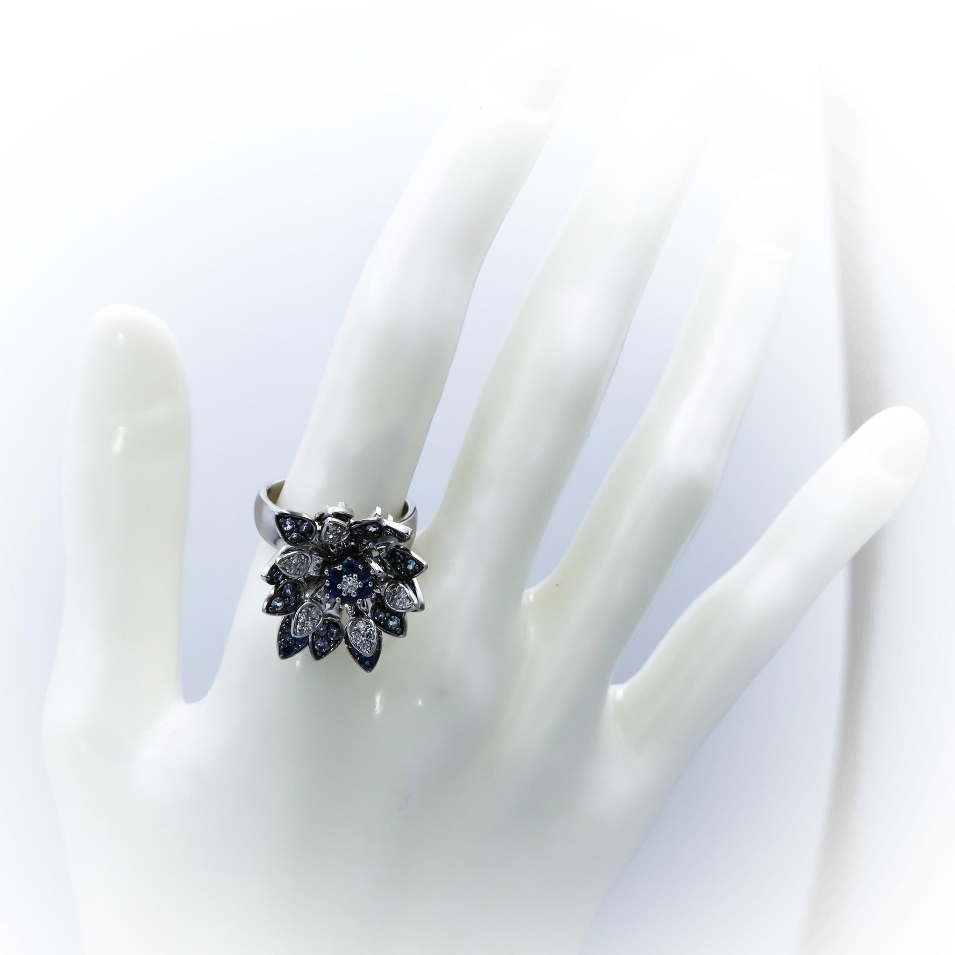 EFFY 14k White Gold Diamond & Sapphire Moving Petals Floral Ring 1.05CT Size 7.5