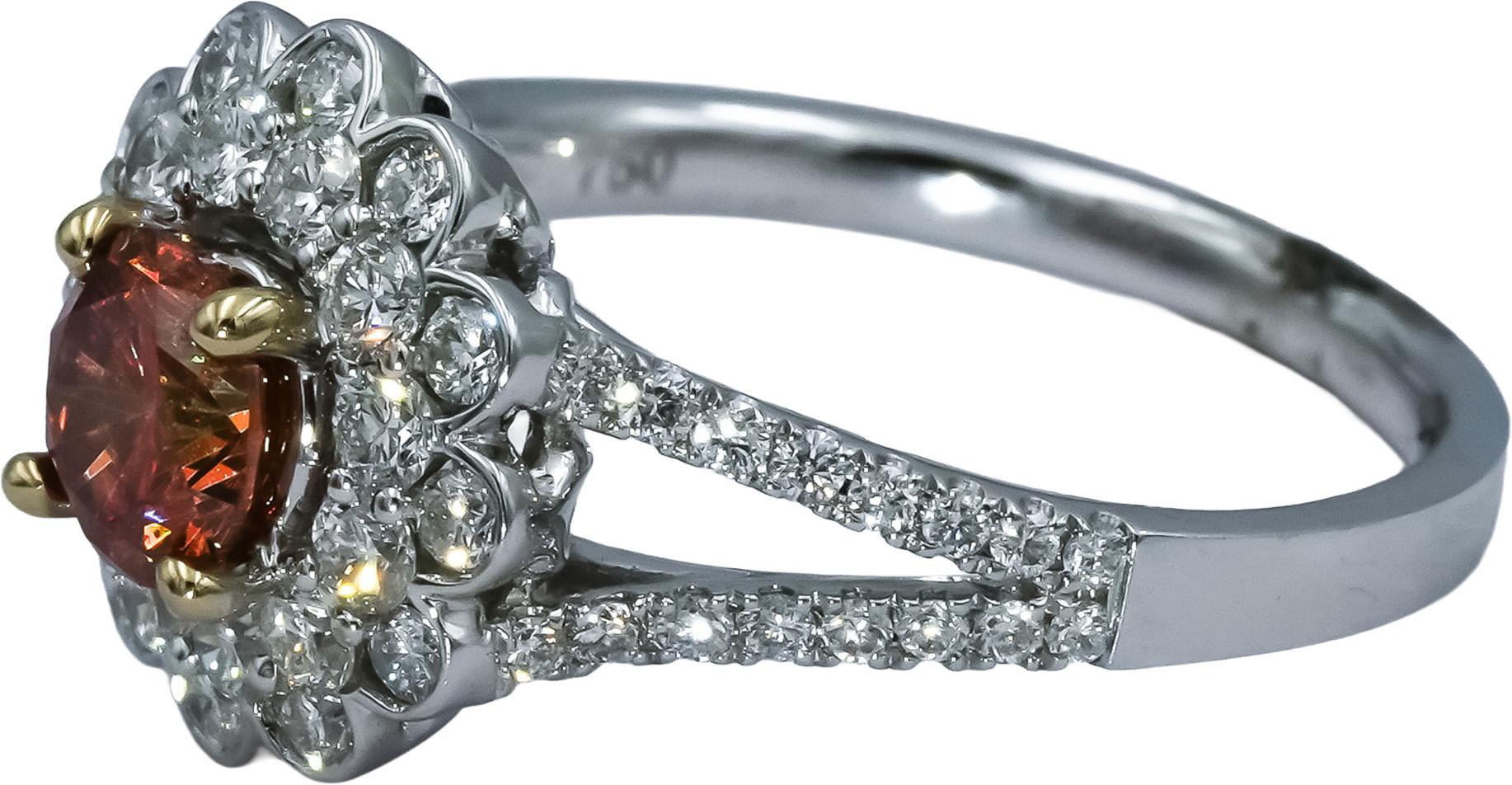 18k White Gold Orange and White Diamond Flower Cocktail Ring 1.75CT Size 6.75