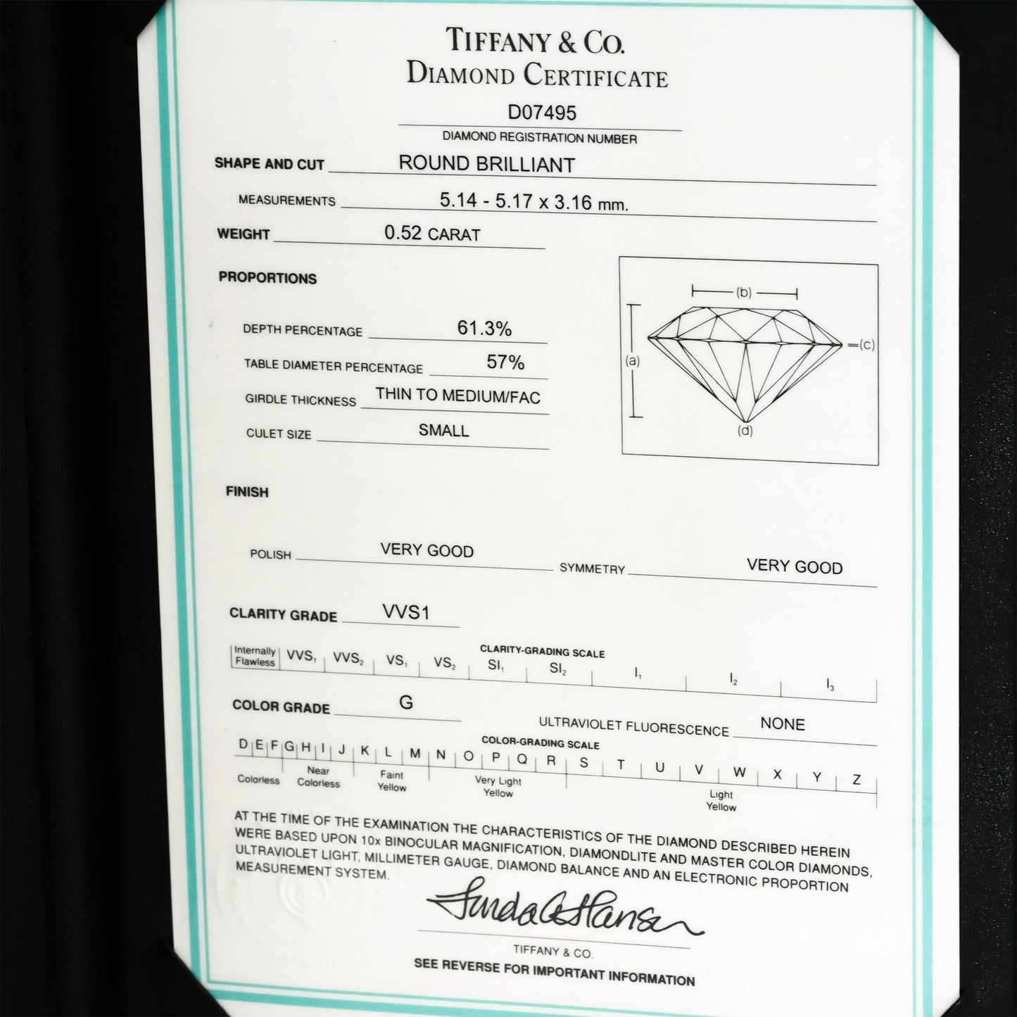 TIFFANY & CO. 18k Gold Platinum VVS1/G Diamond Solitaire Ring .52CT w/ Papers