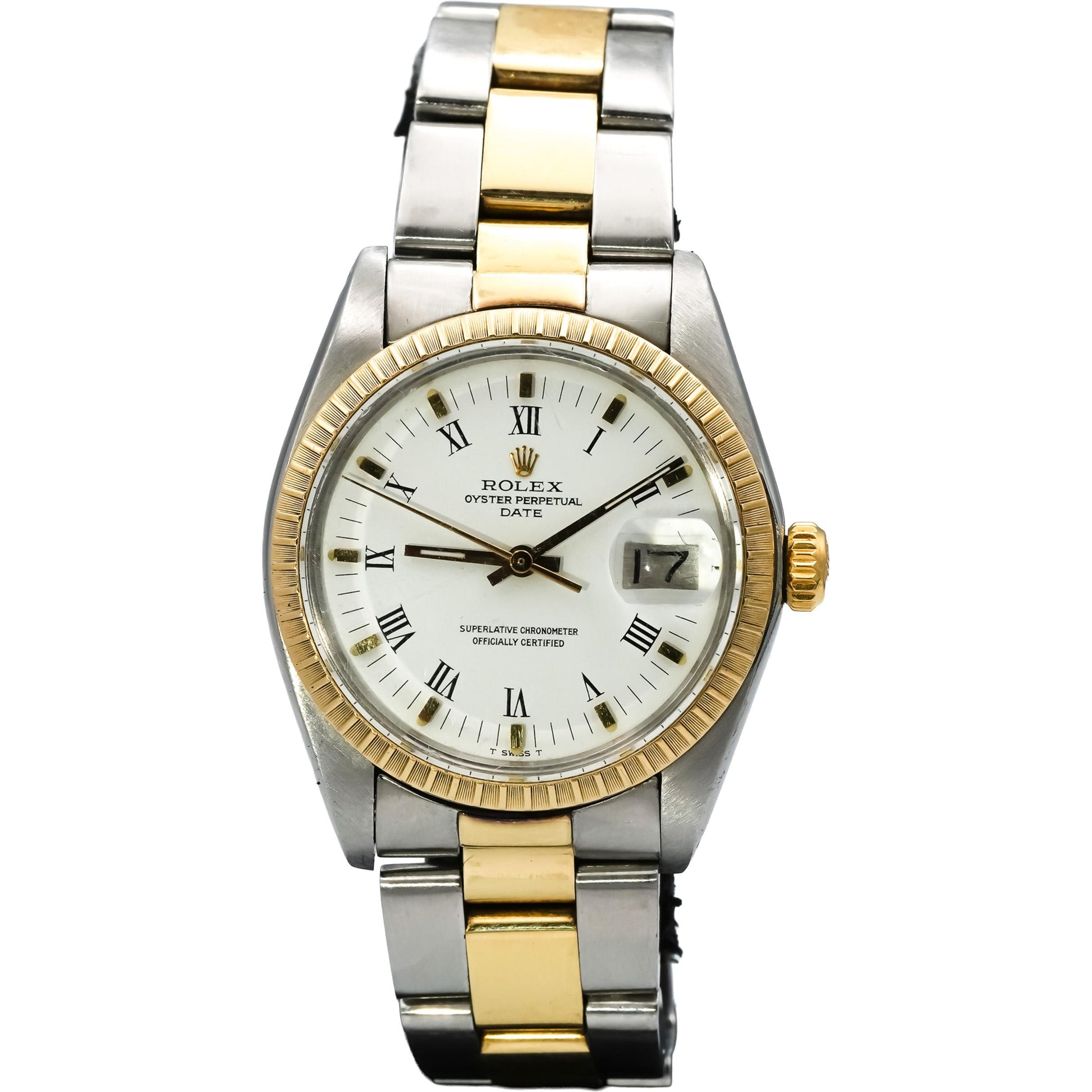 ROLEX Stainless Steel 14k Gold Oyster Perpetual Date 34mm Watch Ref. 1505