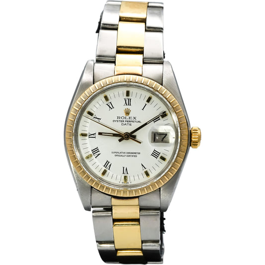 ROLEX Stainless Steel 14k Gold Oyster Perpetual Date 34mm Watch Ref. 1505