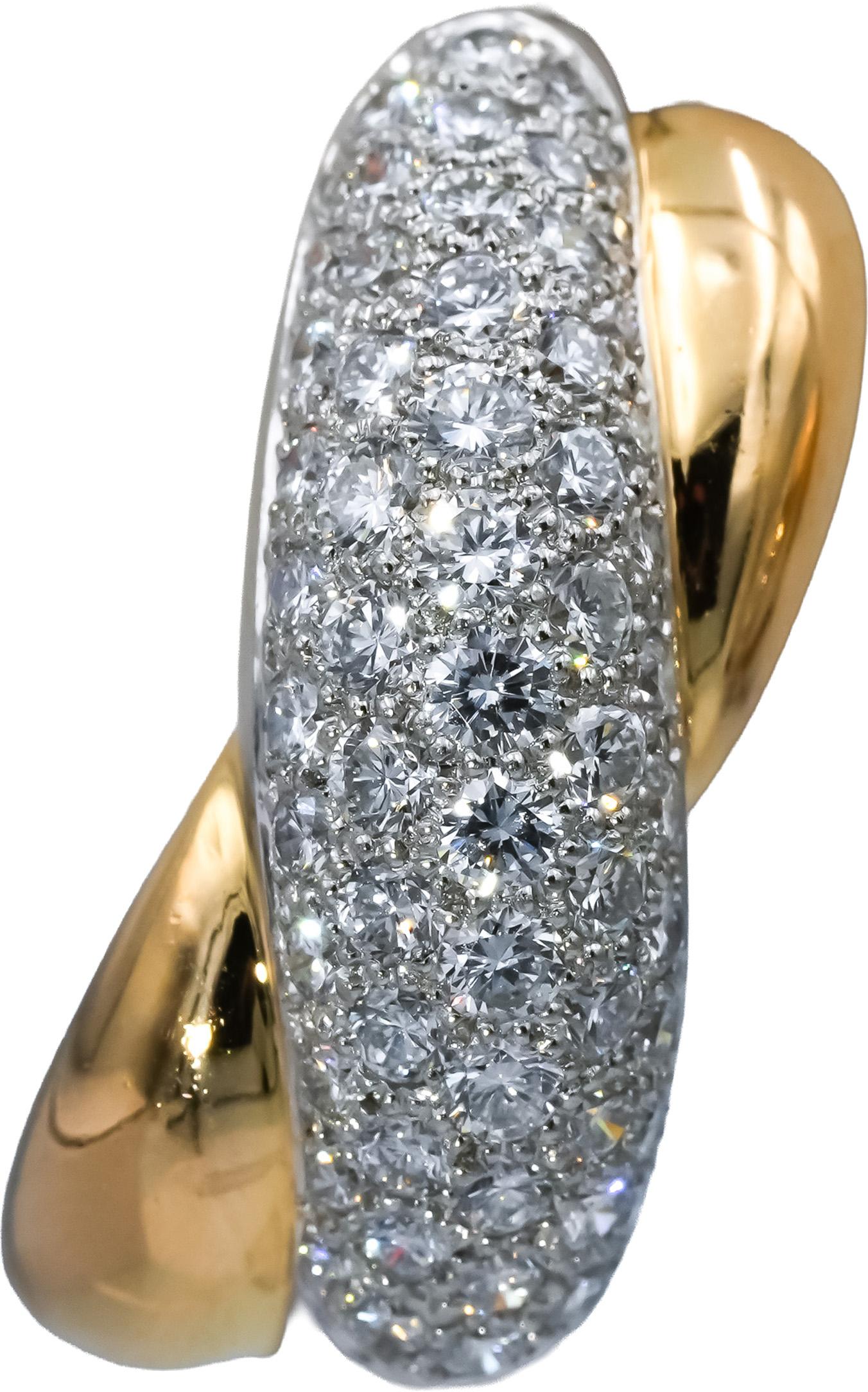 CARTIER 18k Gold Platinum VS Round Diamond Crossover Earrings 3.0CT