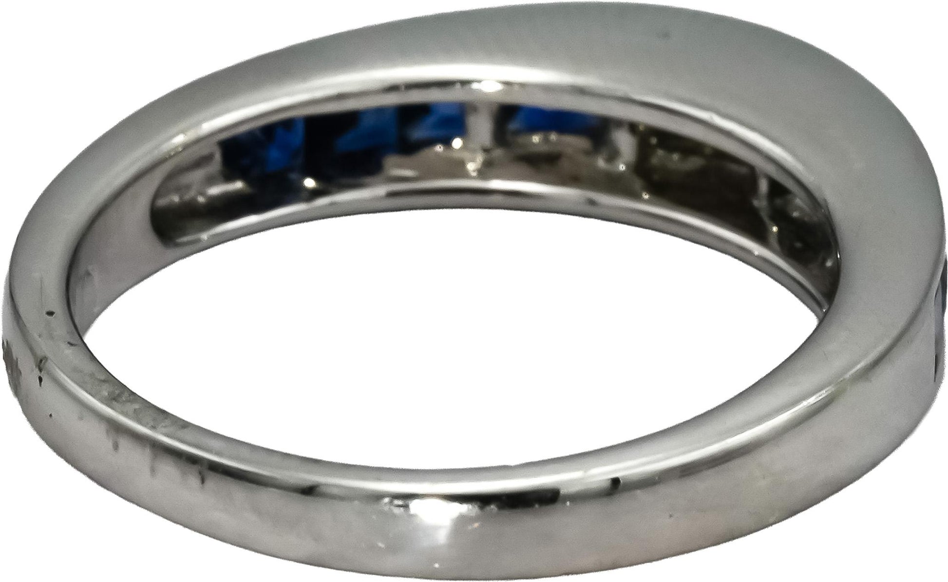 18k White Gold VS Diamond and Blue Sapphire Band Ring 1.0CT Size 7