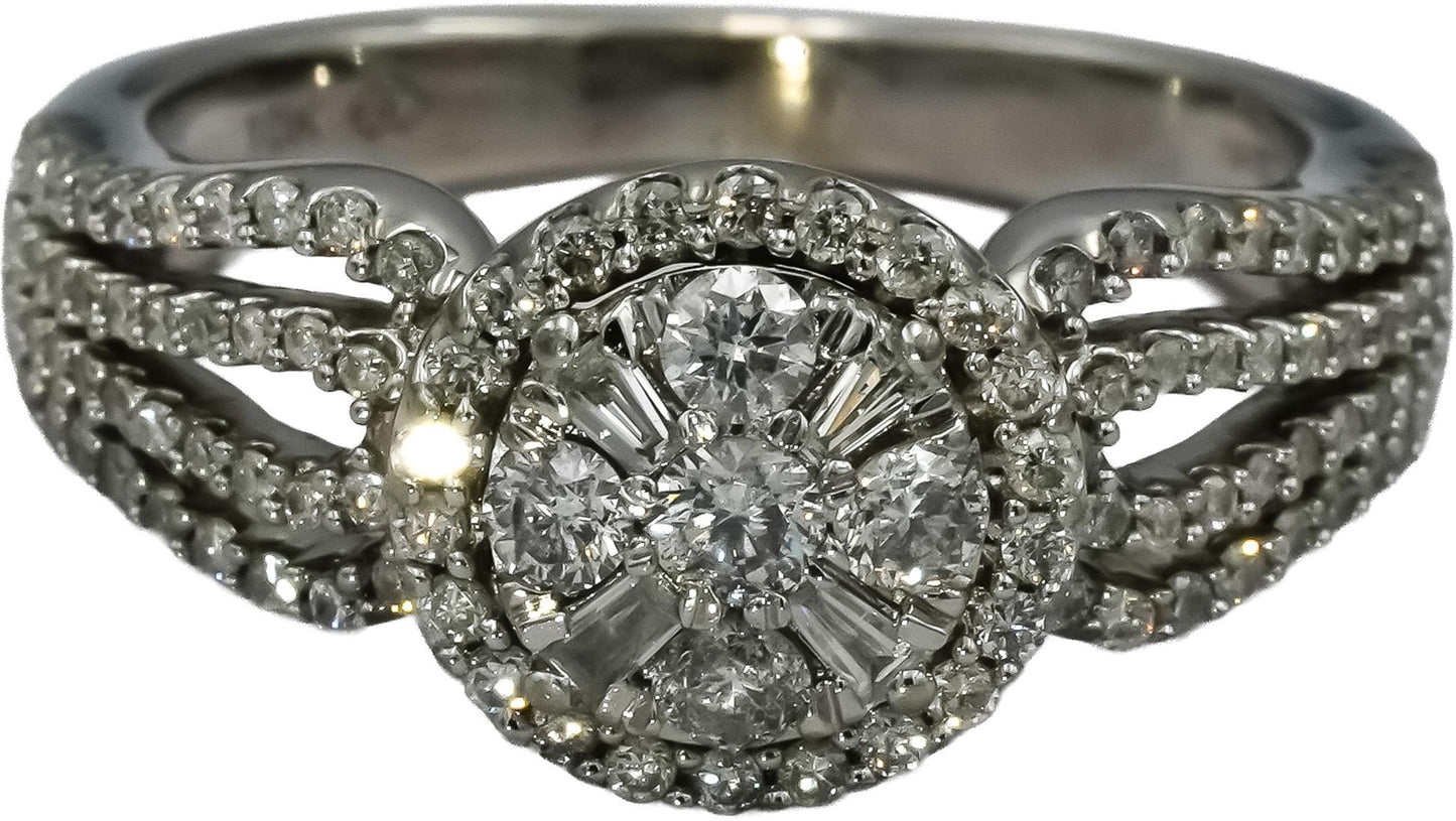 10k White Gold Round Diamond Cluster Cocktail Ring 1.0CT Size 7