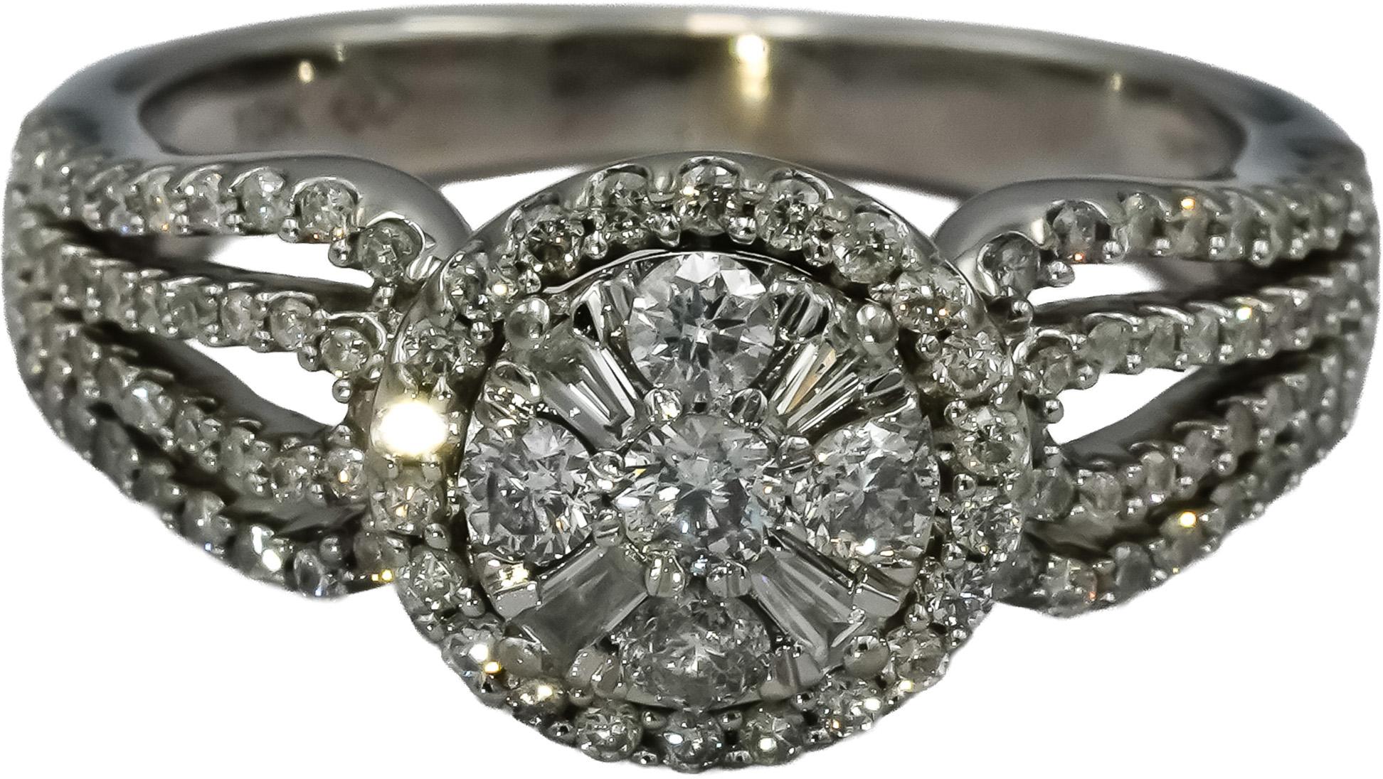 10k White Gold Round Diamond Cluster Cocktail Ring 1.0CT Size 7