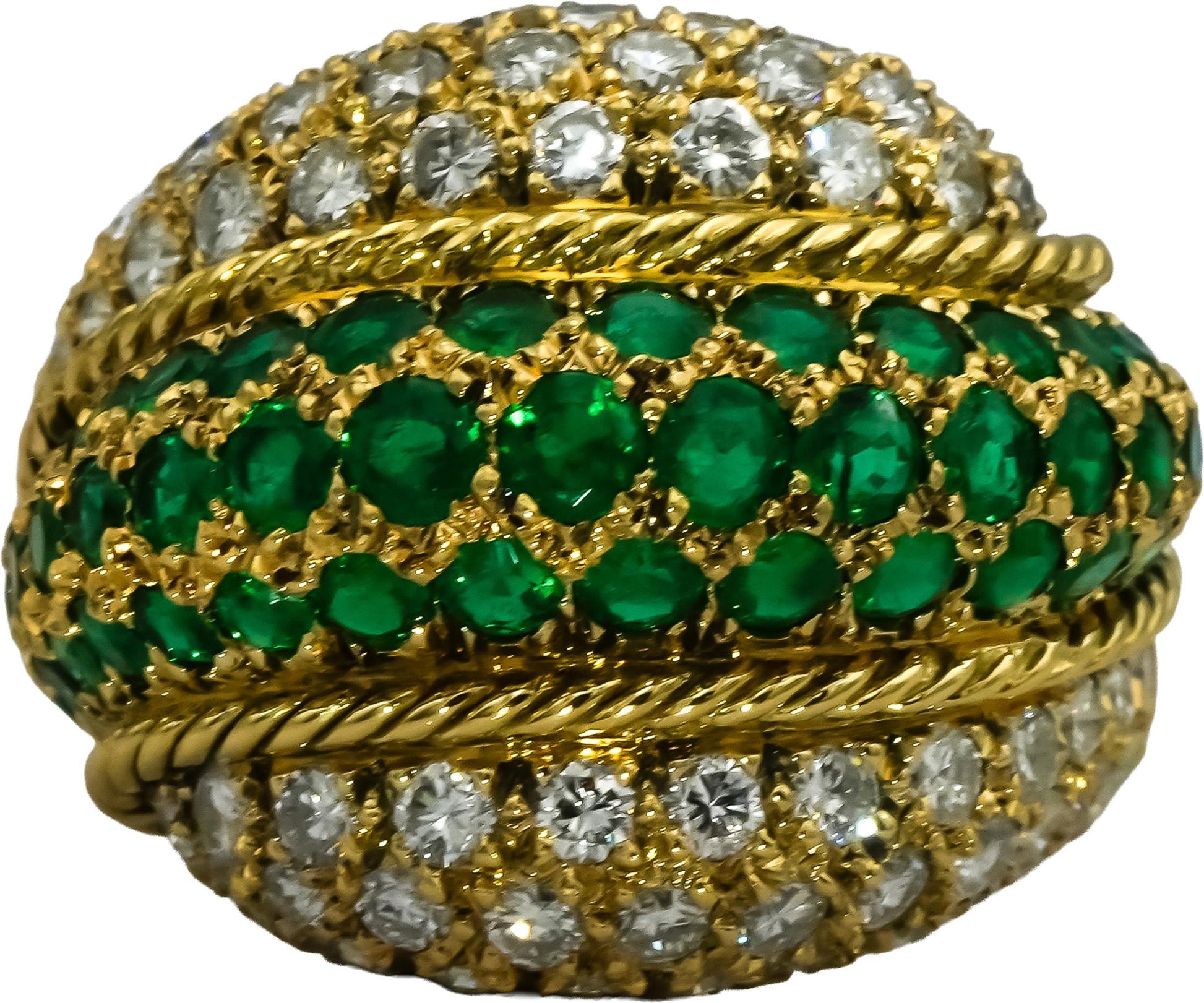 18k Yellow Gold VS Round Pave Diamond & Emerald Cocktail Ring 3.50CT Size 7