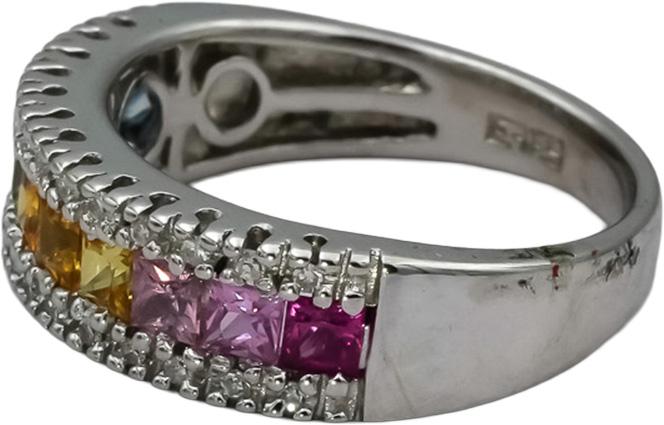 EFFY 14k White Gold Diamond and Multi Color Sapphire Band Ring 1.10CT Size 7