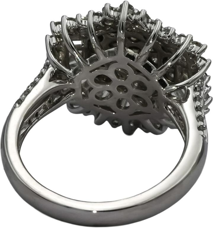 14k White Gold VS Round and Baguette Diamond Cluster Ring 1.50CT Size 7.25