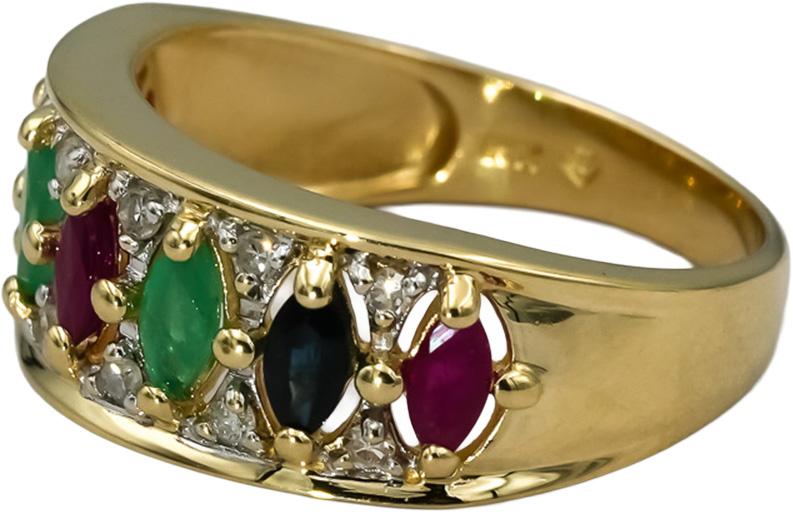 14k Yellow Gold Diamond Ruby Emerald Sapphire Band Ring 1.10CT Size 9