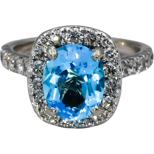 NEIL LANE 14k White Gold VS Diamond and Blue Topaz Cocktail Ring 3.43CT Size 6