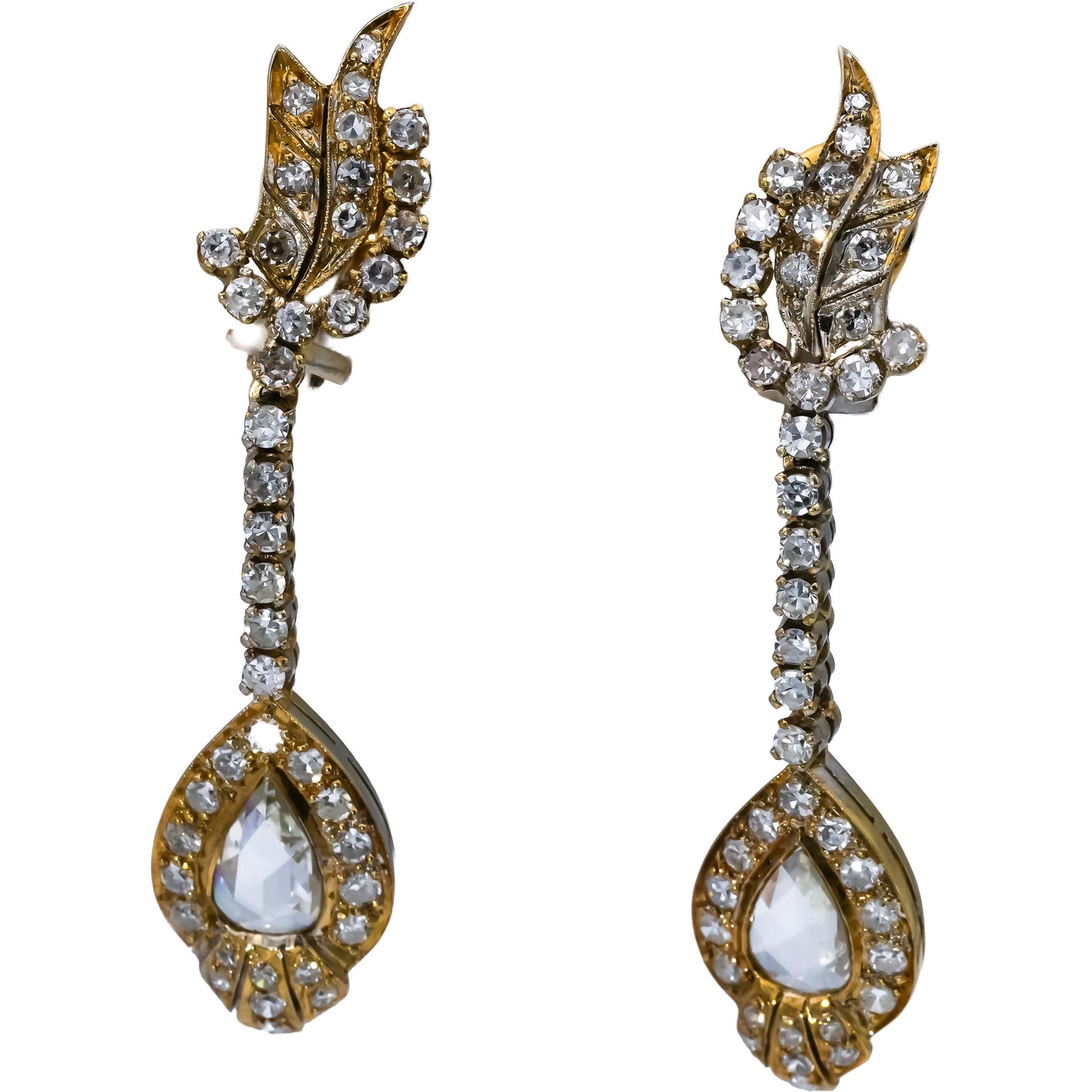 Vintage Antique 14k Yellow Gold VS Diamond Drop Dangle Earrings 2.80CT