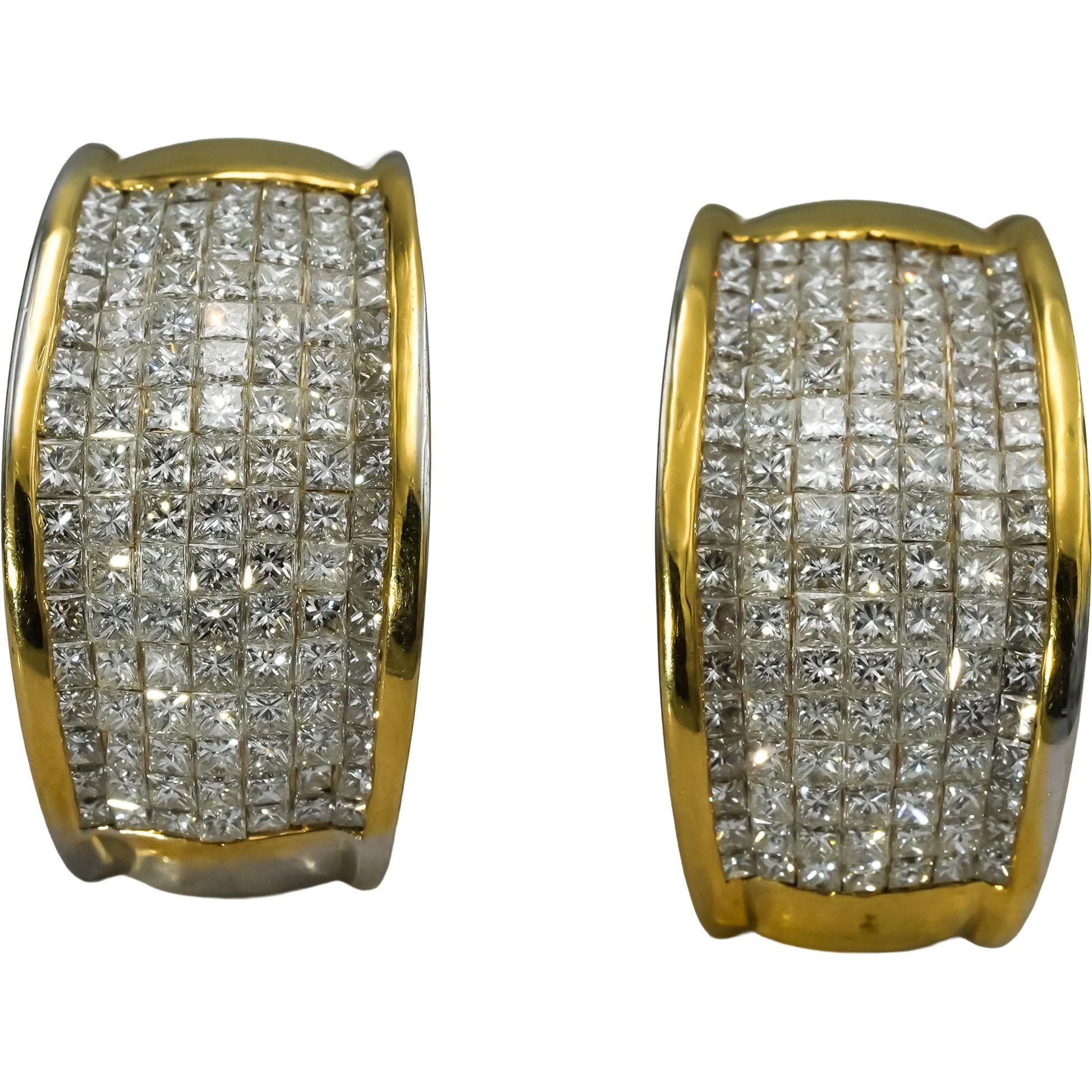 14k Yellow Gold VS Princess Cut Invisible Set Diamond Clip-On Earrings 4.0CT