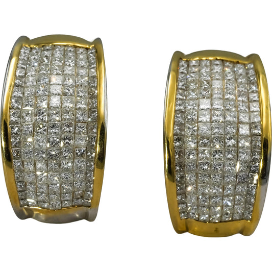 14k Yellow Gold VS Princess Cut Invisible Set Diamond Clip-On Earrings 4.0CT