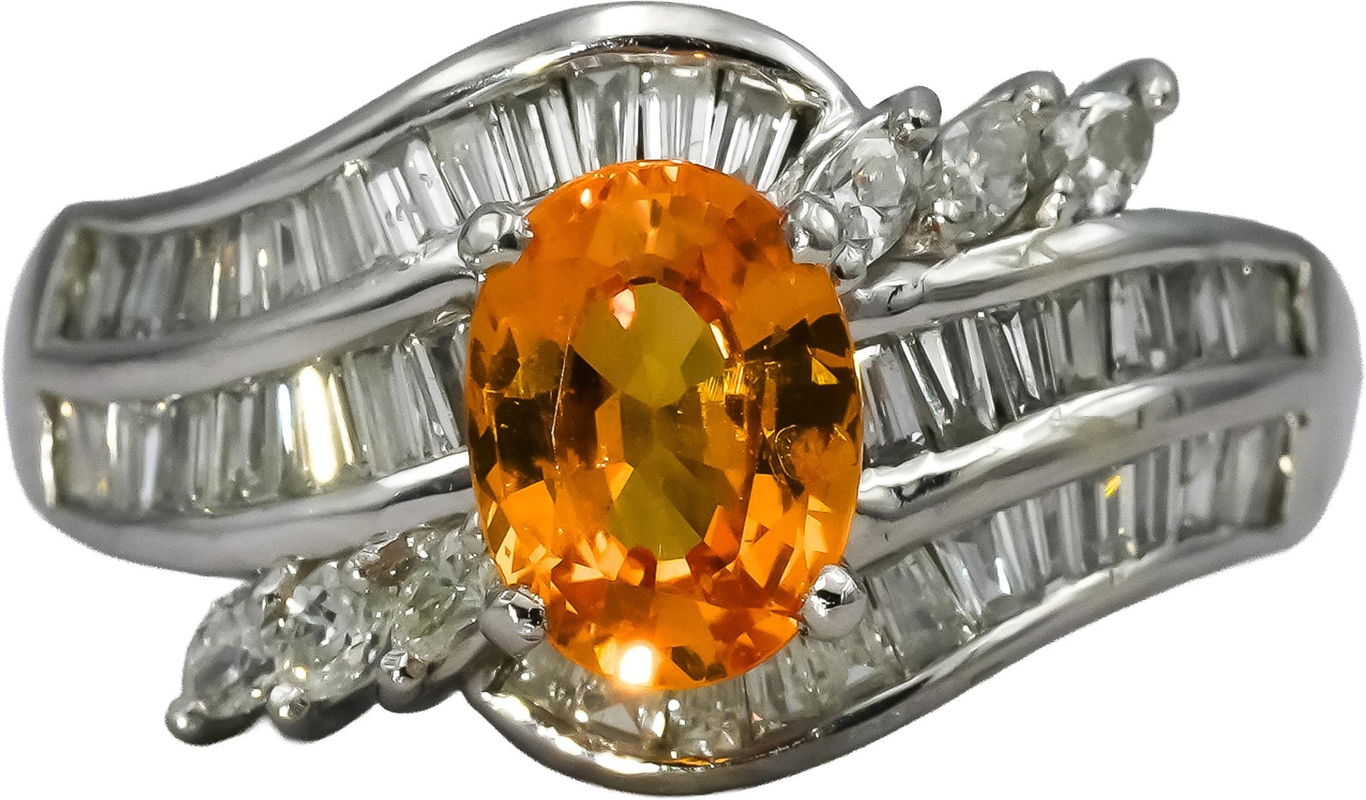Platinum Diamond and Orange Sapphire Cocktail Ring 2.26CT Size 6.5