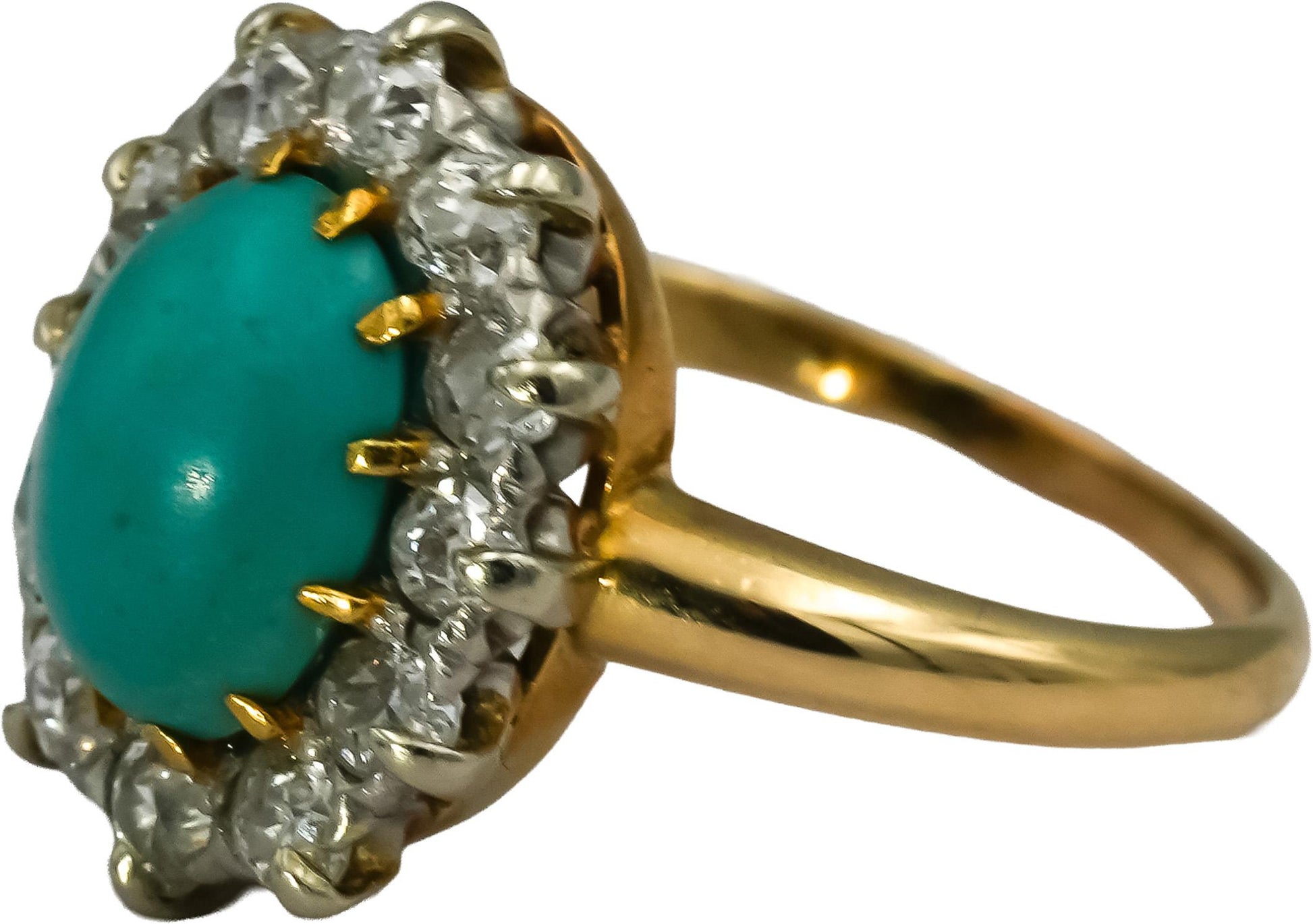 Antique Vintage Deco 18k Yellow Gold Diamond and Turquoise Ring 0.75CT Size 5