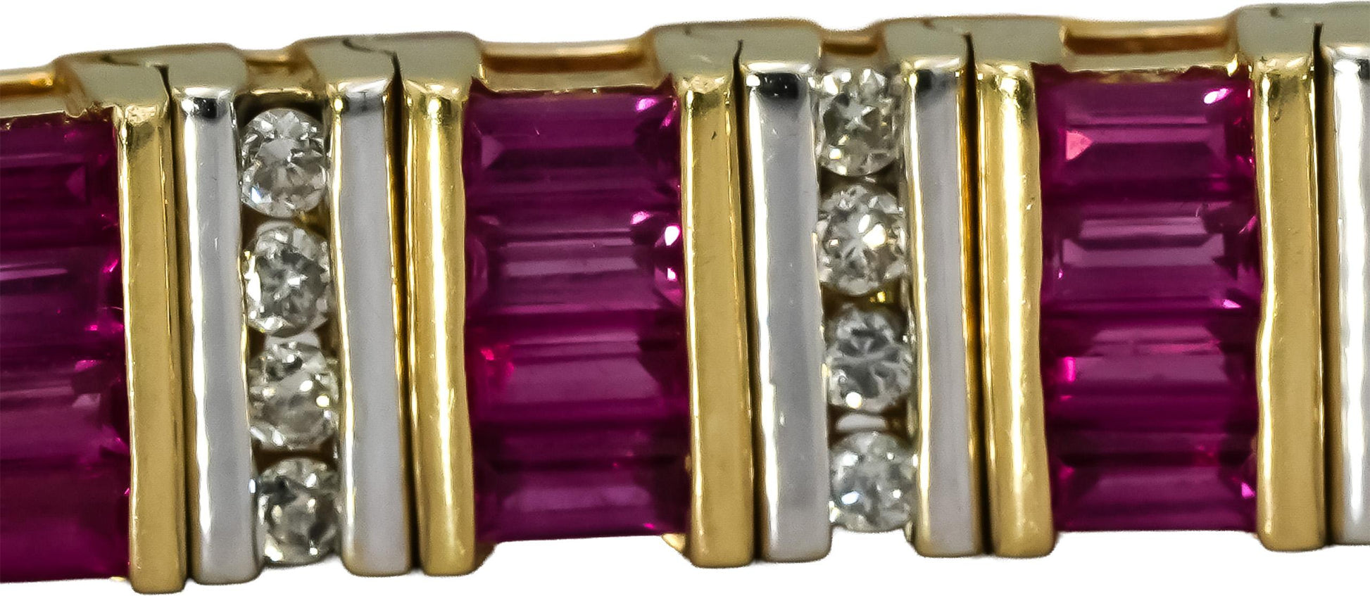 14k Yellow and White Gold Diamond and Ruby Line Bracelet 4.0CT