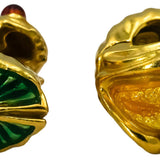 Designer 18k Yellow Gold Enamel Frog Earrings