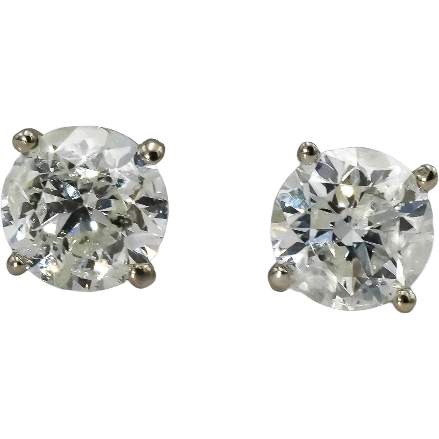 14k White Gold Round Diamond Martini Setting Stud Earrings 1.73CT