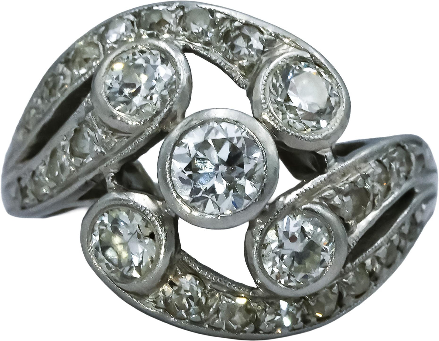 Antique Vintage Platinum Old Euro and Single Cut Diamond Ring 1.50CT Size 5