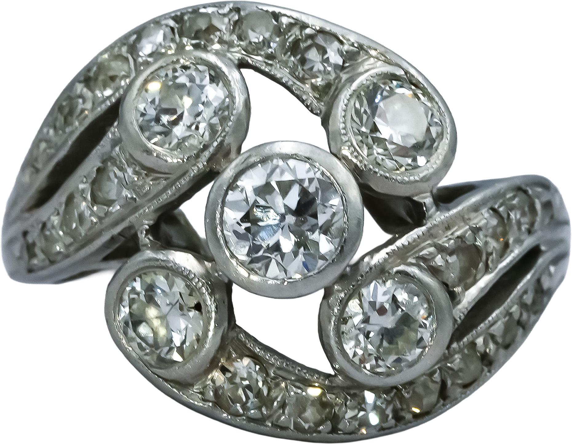 Antique Vintage Platinum Old Euro and Single Cut Diamond Ring 1.50CT Size 5