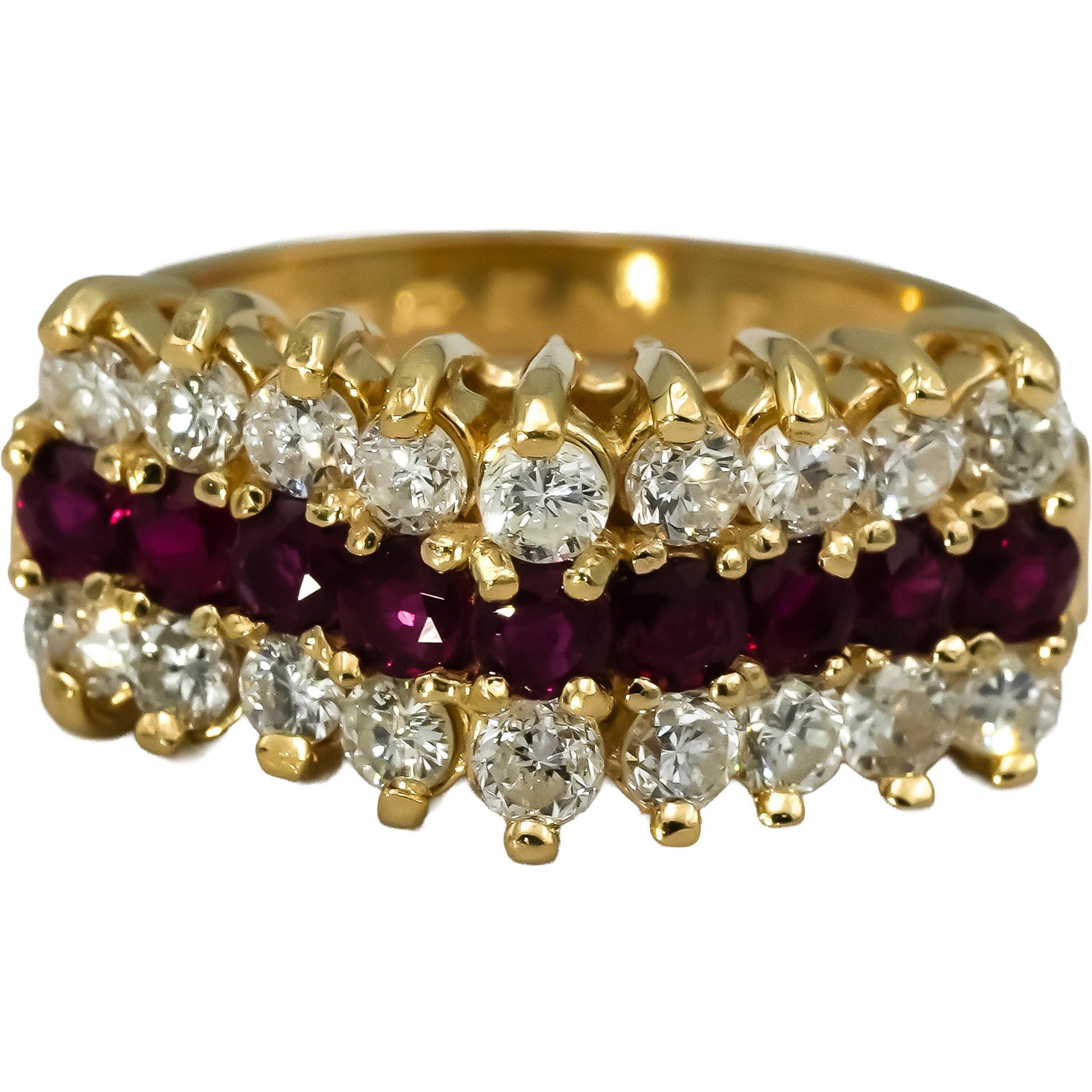 14k Yellow Gold Round Diamond and Ruby Cocktail Ring 1.50CT Size 6.25