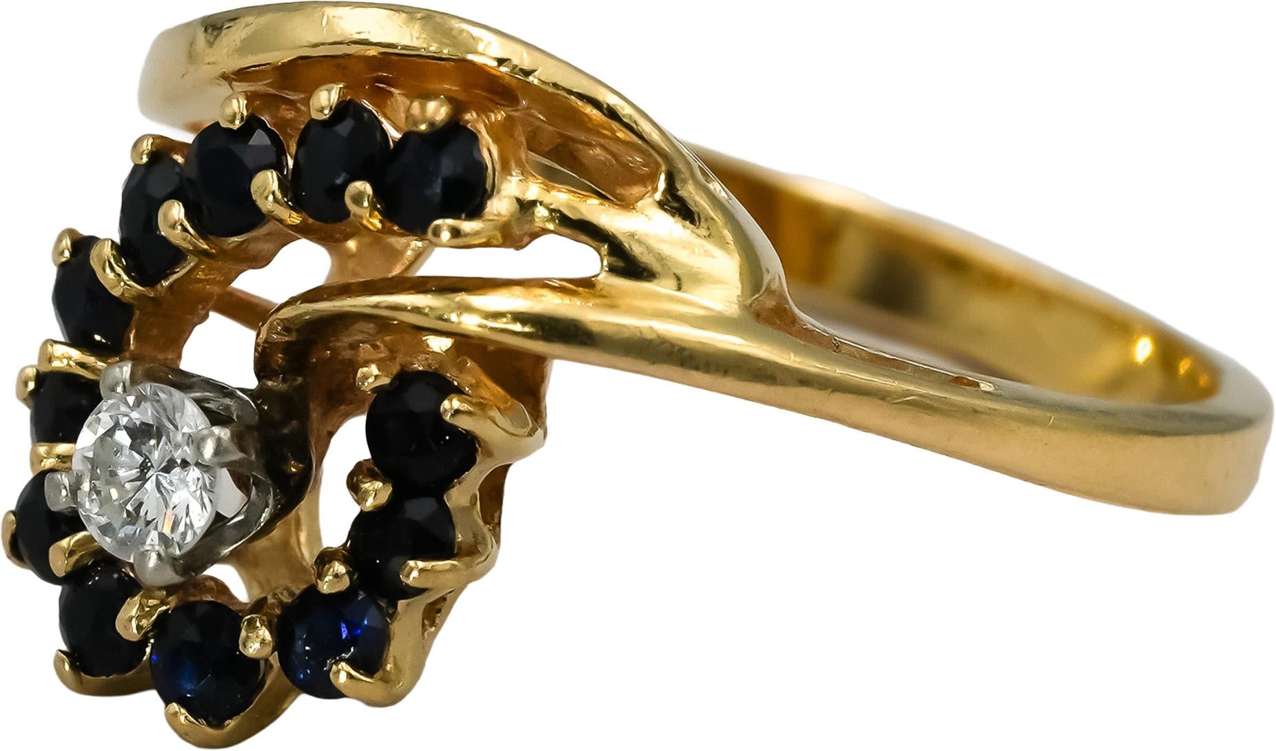 14k Yellow Gold Diamond and Sapphire Cocktail Ring 0.36CT Size 6.25