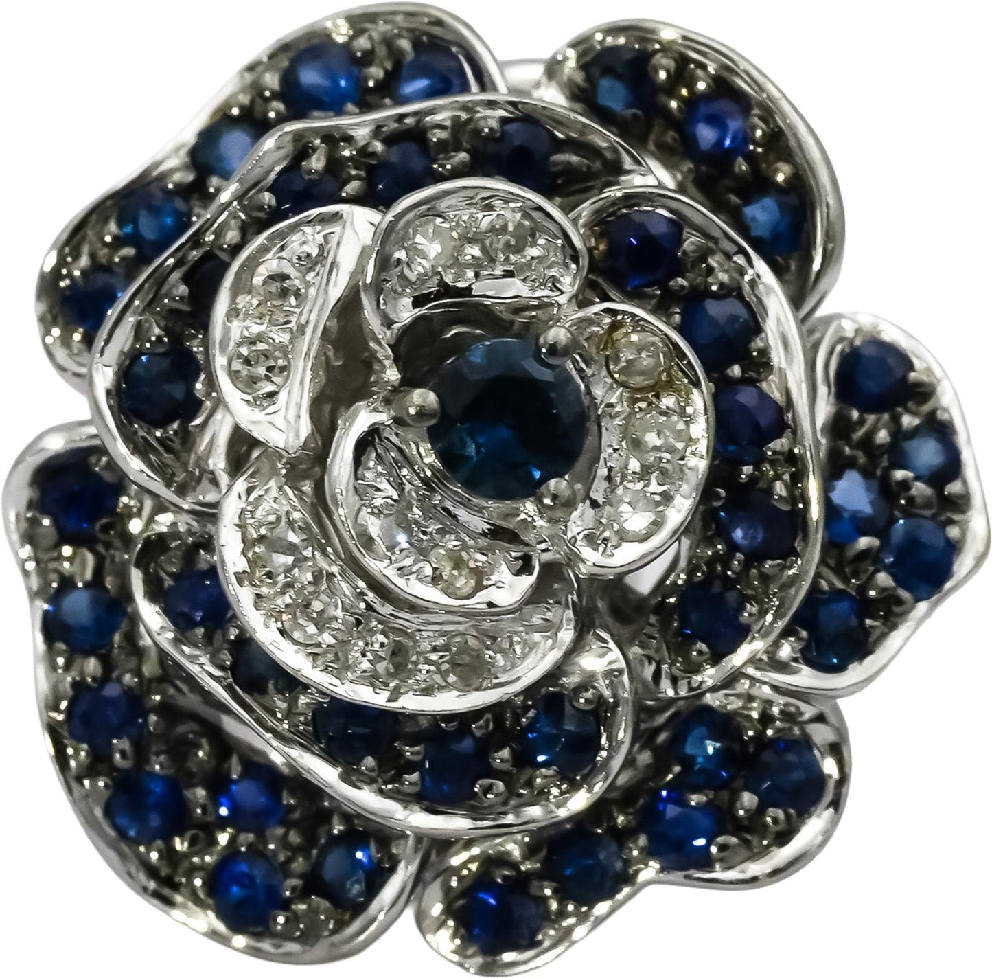 14k White Gold Diamond and Sapphire Flower Earrings 1.50CT