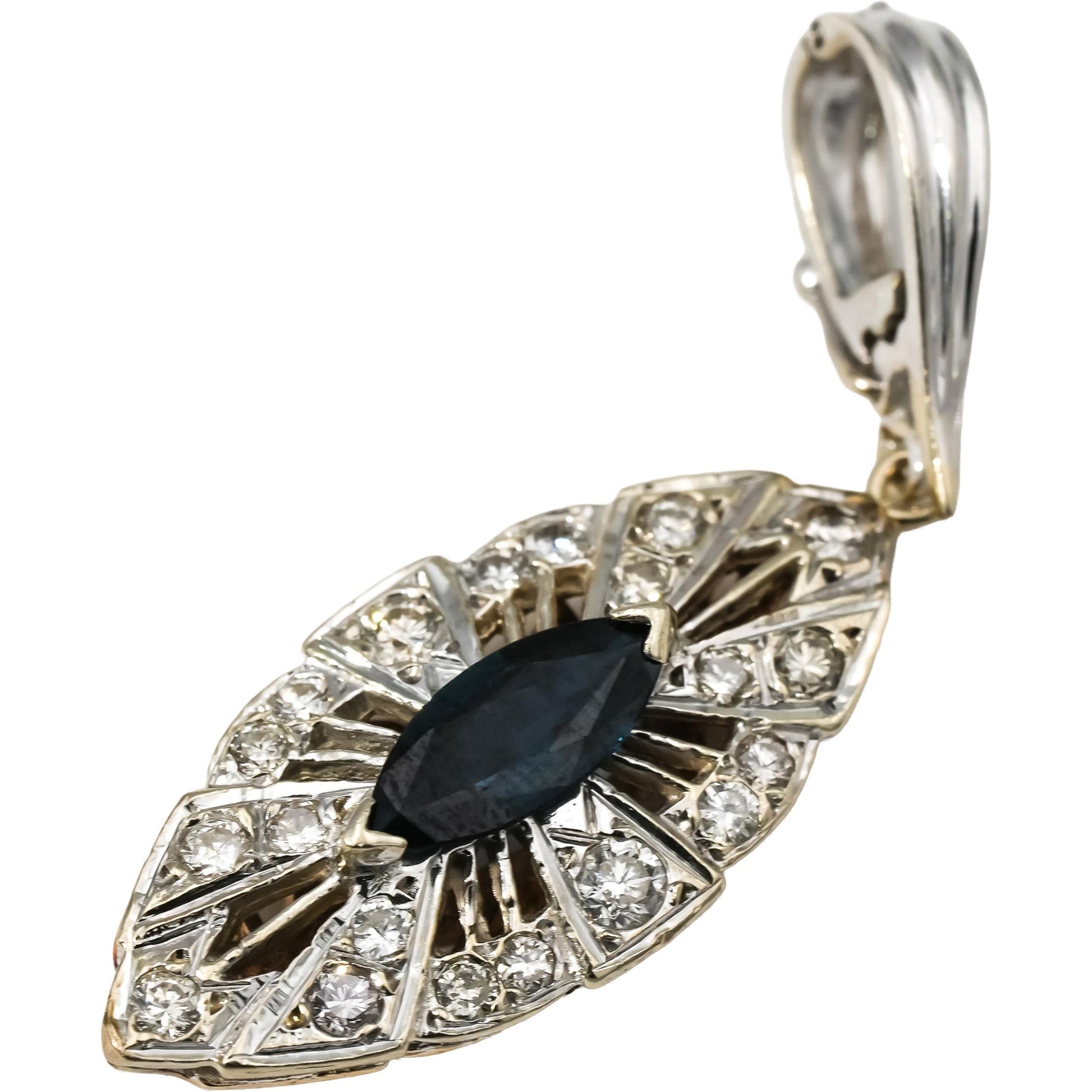 14k White and Yellow Gold Diamond and Sapphire Pendant 1.80CT