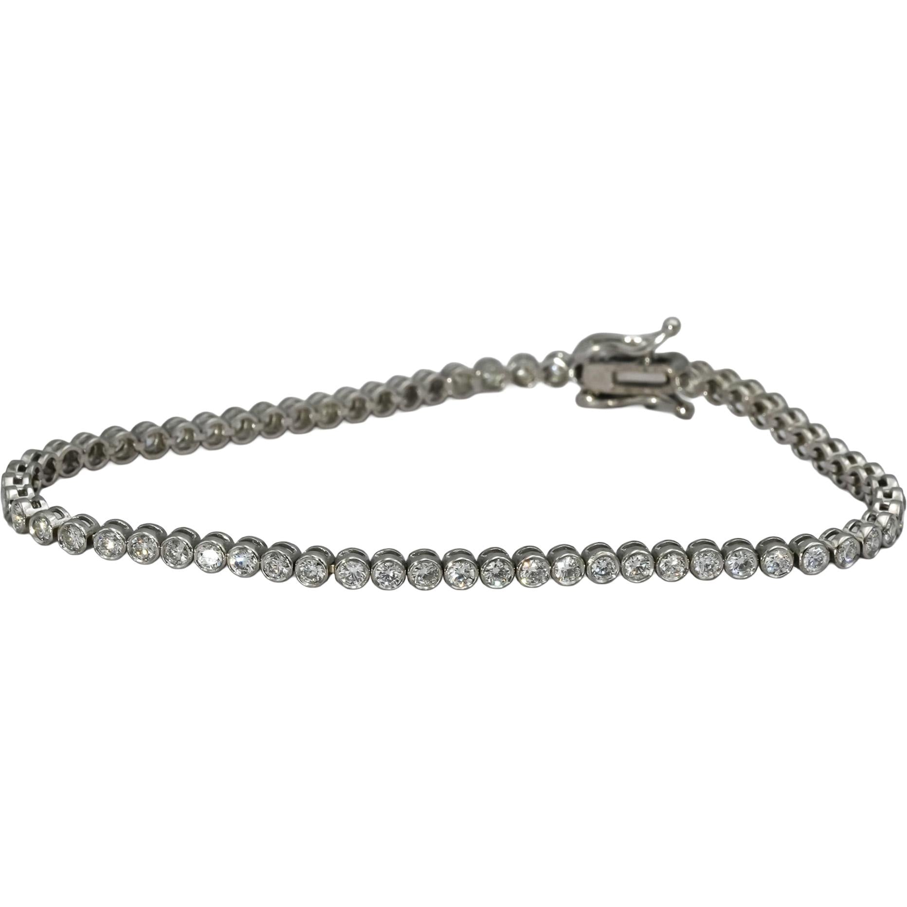 14k White Gold VS Round Bezel Set Diamond Tennis Bracelet 2.35CT