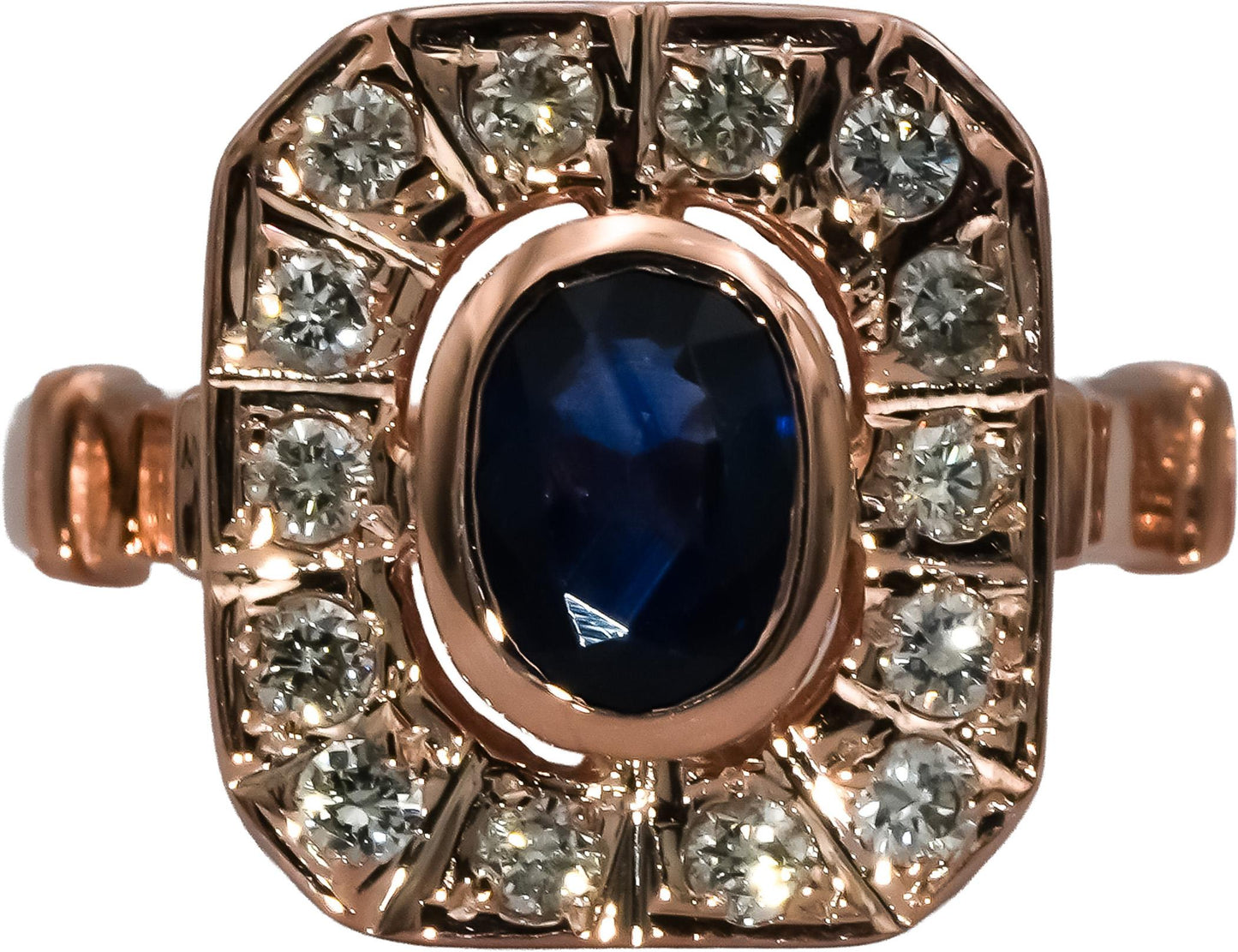14k Rose Gold Diamond and Sapphire Cocktail Ring 0.92CT Size 5.75